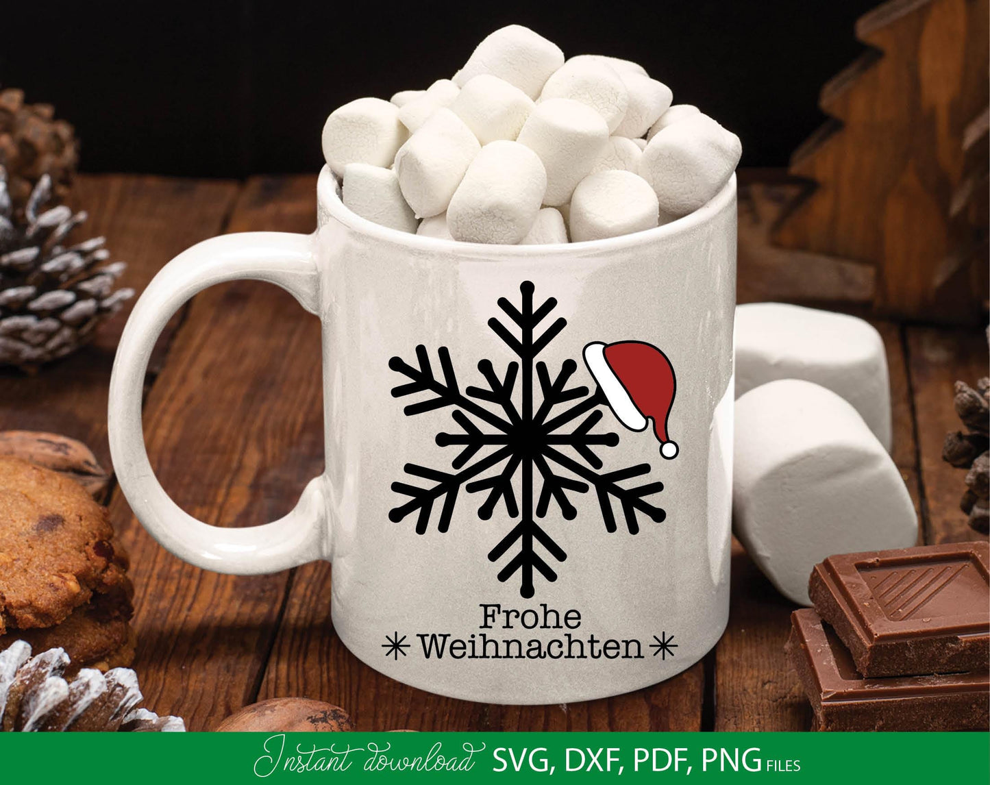 German Frohe Weihnachten Schneeflocke Plotterdatei. Svg Png Dxf Pdf files included. Compatible with Cricut, Silhouette or other equipment. Cut from vinyl, use for sublimation. laser cut or candle stickers projects. Buy now for a good price and enjoy!