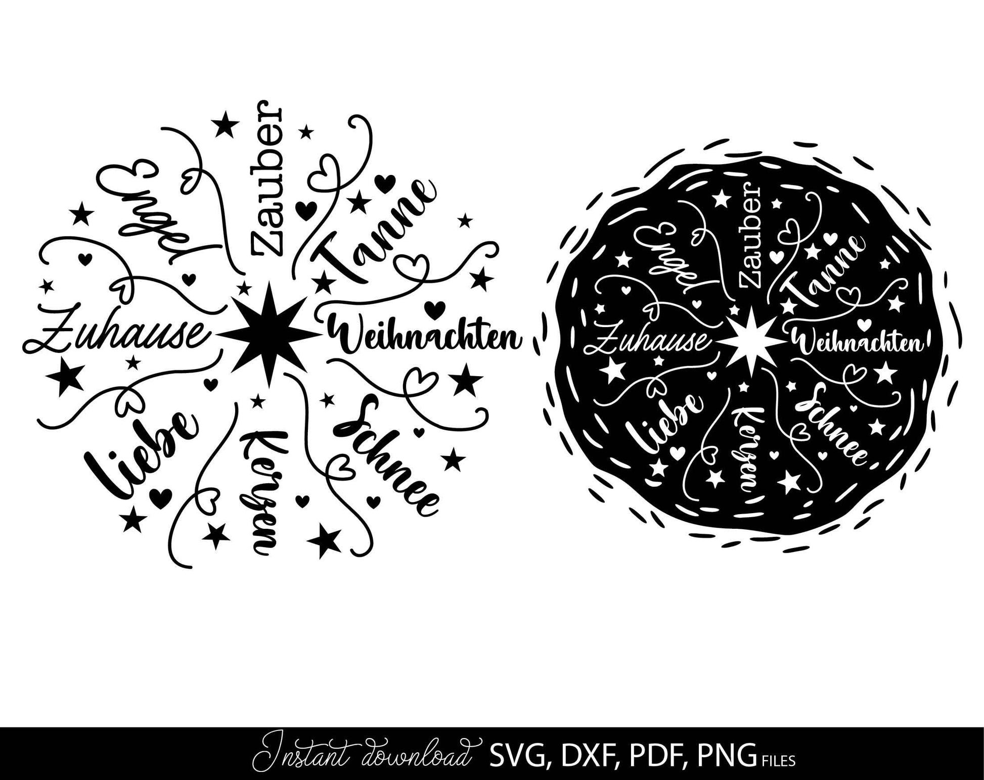 Schneeflocke Plotterdatei Bundle for Your Weihnachtsdeko projects. SVG DXF PDF PNG files included. Compatible with Cricut, Silhouette. Cut form vinyl, use for sublimation, printing as candles tattoo or laser cut projects. Buy now for a good price!