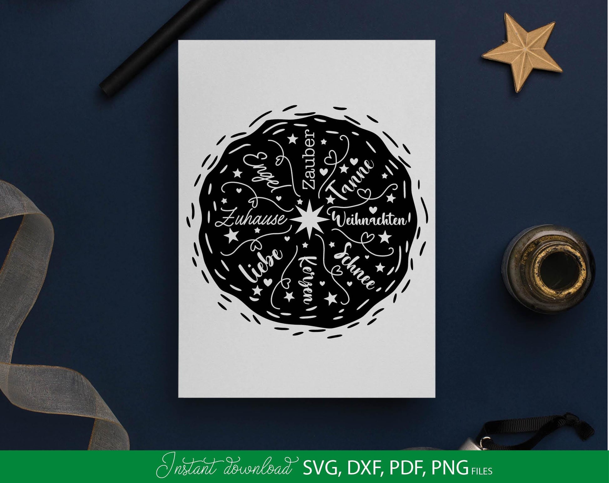 Schneeflocke Plotterdatei Bundle for Your Weihnachtsdeko projects. SVG DXF PDF PNG files included. Compatible with Cricut, Silhouette. Cut form vinyl, use for sublimation, printing as candles tattoo or laser cut projects. Buy now for a good price!