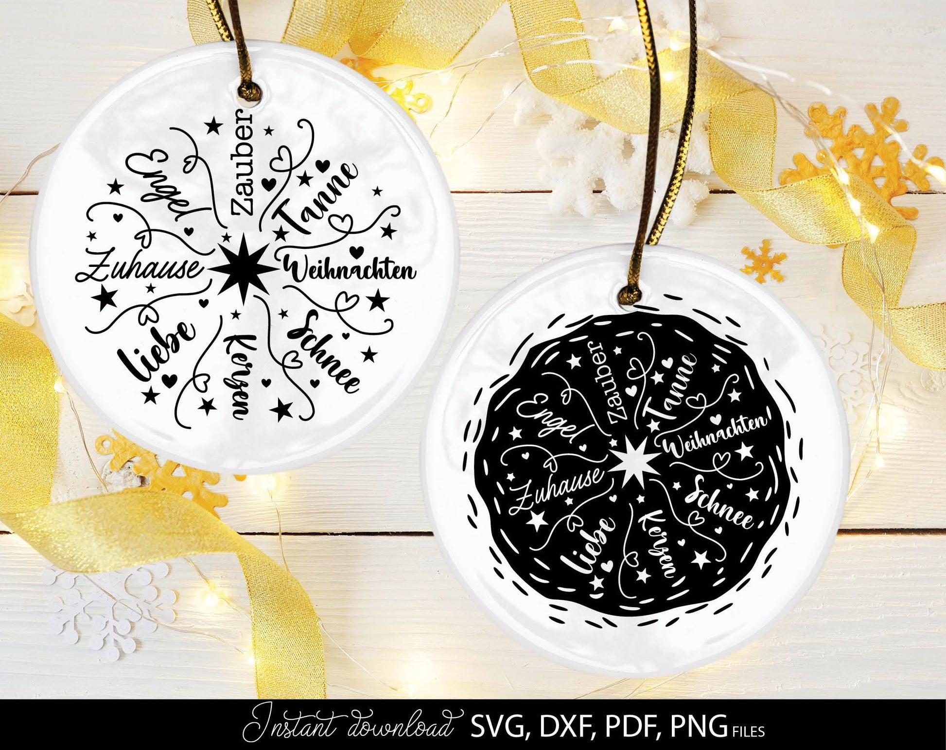 Schneeflocke Plotterdatei Bundle for Your Weihnachtsdeko projects. SVG DXF PDF PNG files included. Compatible with Cricut, Silhouette. Cut form vinyl, use for sublimation, printing as candles tattoo or laser cut projects. Buy now for a good price!