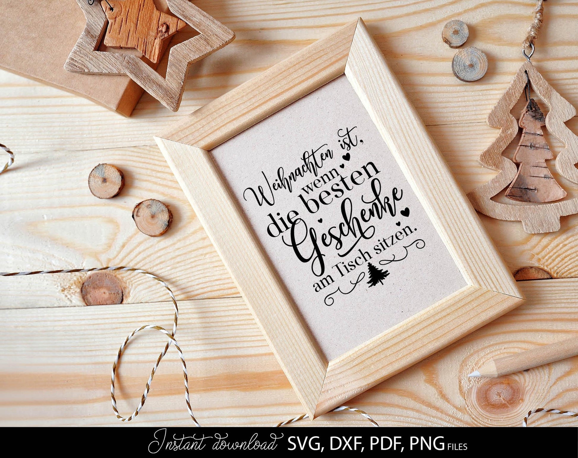 Weihnachten ist wenn die besten Geschanke am Tishe sitzen. Quote for Your Christmas platte design. SVG DXF PDF PNG files included. Cut from vinyl, use for sublimation, laser cut or grave projects. Make sicker as well. Buy now for a good price, enjoy!