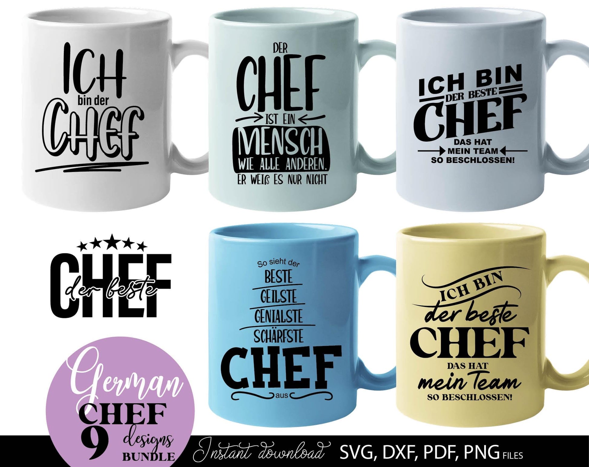 Ein Geschenk für den Chef plotterdatei laserdatei designs bundle. SVG DXF PDF PNG files included. Compatible with Cricut, Silhouette or other equipment. Cut from vinyl, use for sublimation, laser or grave projects. Buy now for a good price and enjoy!