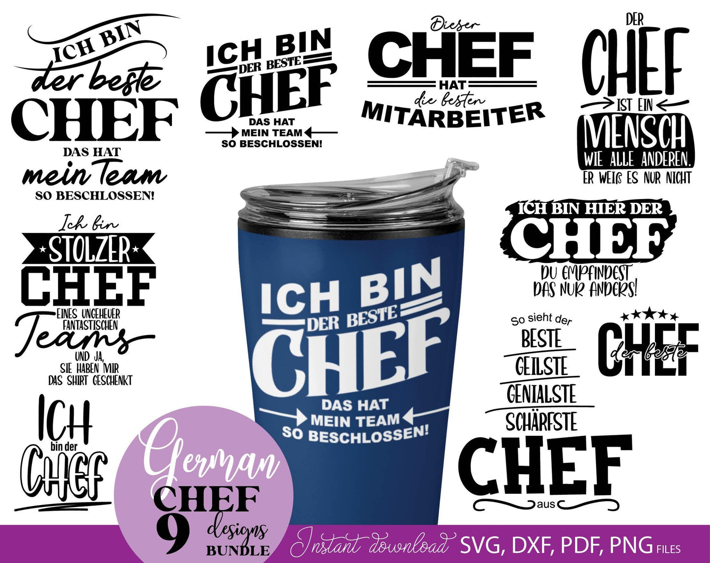 Ein Geschenk für den Chef plotterdatei laserdatei designs bundle. SVG DXF PDF PNG files included. Compatible with Cricut, Silhouette or other equipment. Cut from vinyl, use for sublimation, laser or grave projects. Buy now for a good price and enjoy!