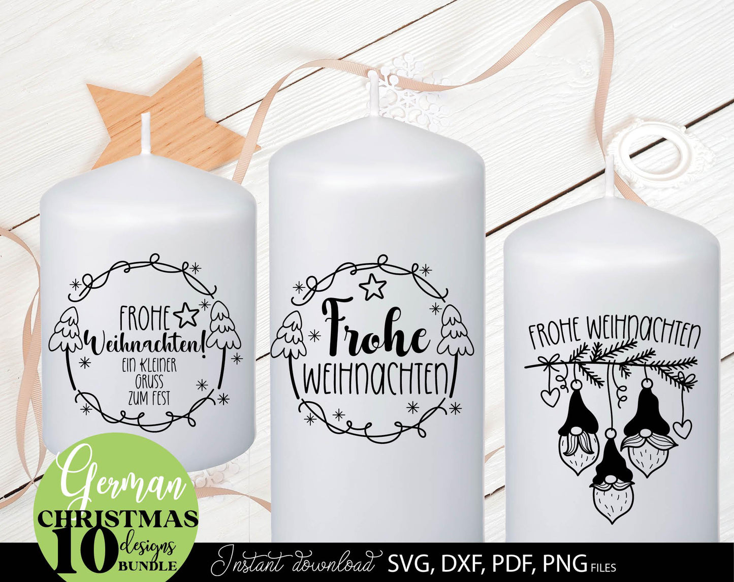 German Christmas gnome bundle 10 designs. SVG DXF PDF PNG files included. Compatible with Cricut, Silhouette or other equipment. Cut from vinyl, use for sublimation or laser cut or grave projects, use as Weihnachten kerzen tattoo as well. Buy now!