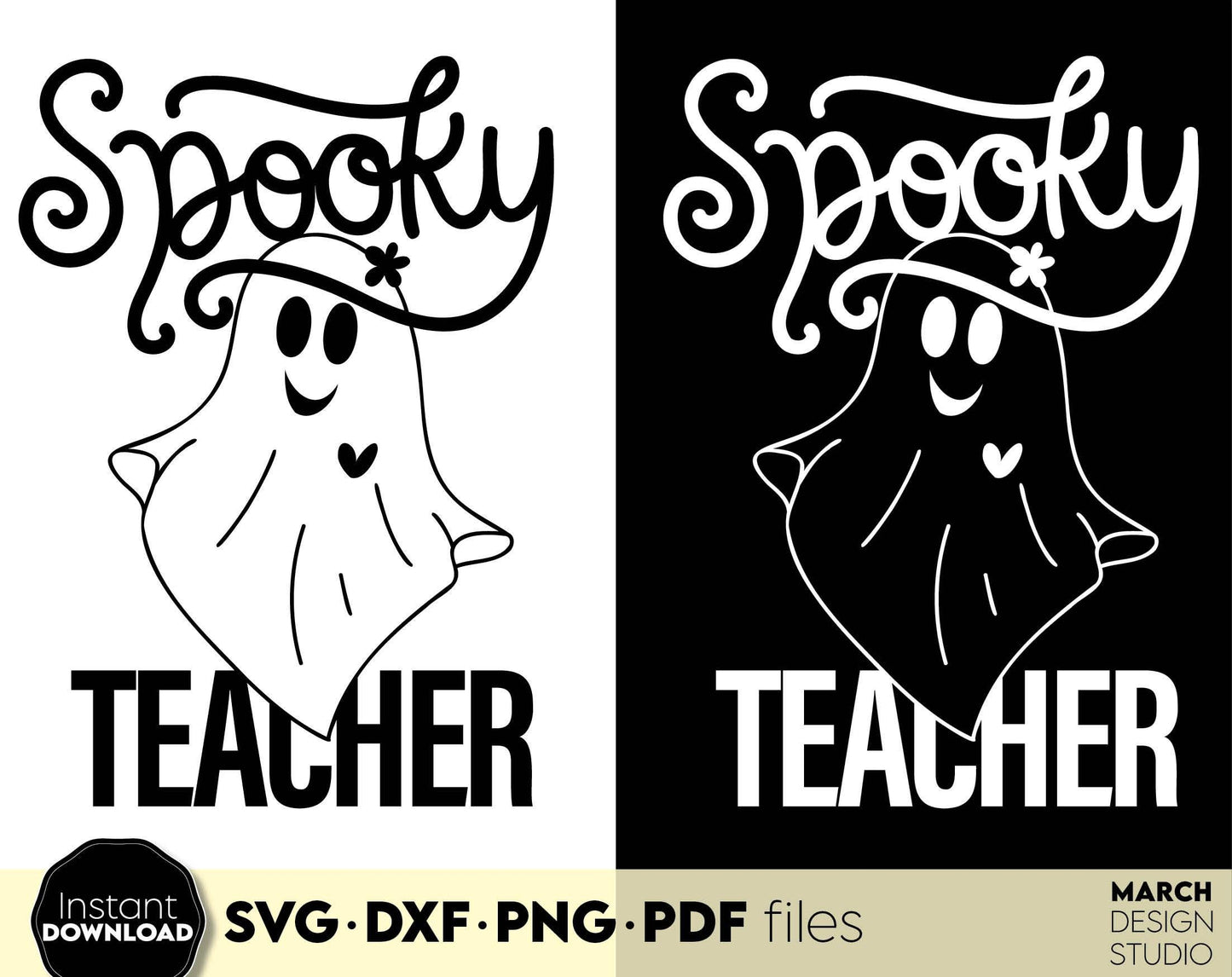 Spooky Teacher shirt design for Your loved ones teacher. SVGDXF PNG PDF files included. Compatible with Cricut, Silhouette or other equipment. Cut from vinyl, use for sublimation or laser cut or grave projects. Buy now for a good price and enjoy!