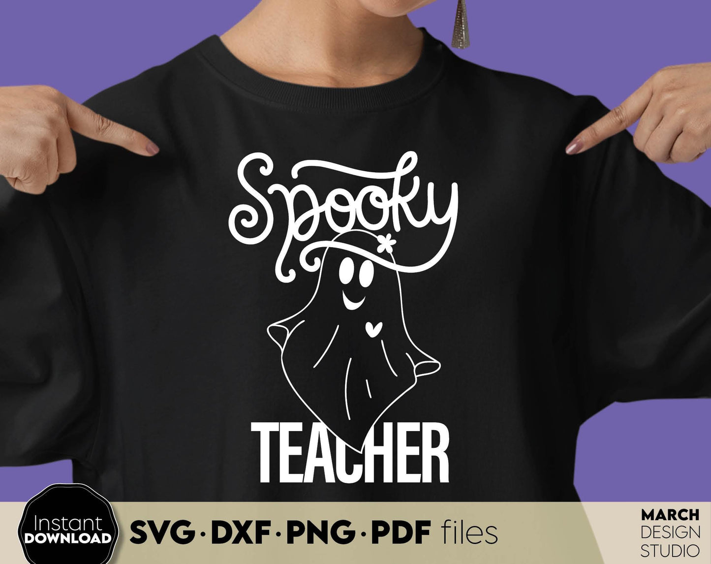 Spooky Teacher shirt design for Your loved ones teacher. SVGDXF PNG PDF files included. Compatible with Cricut, Silhouette or other equipment. Cut from vinyl, use for sublimation or laser cut or grave projects. Buy now for a good price and enjoy!