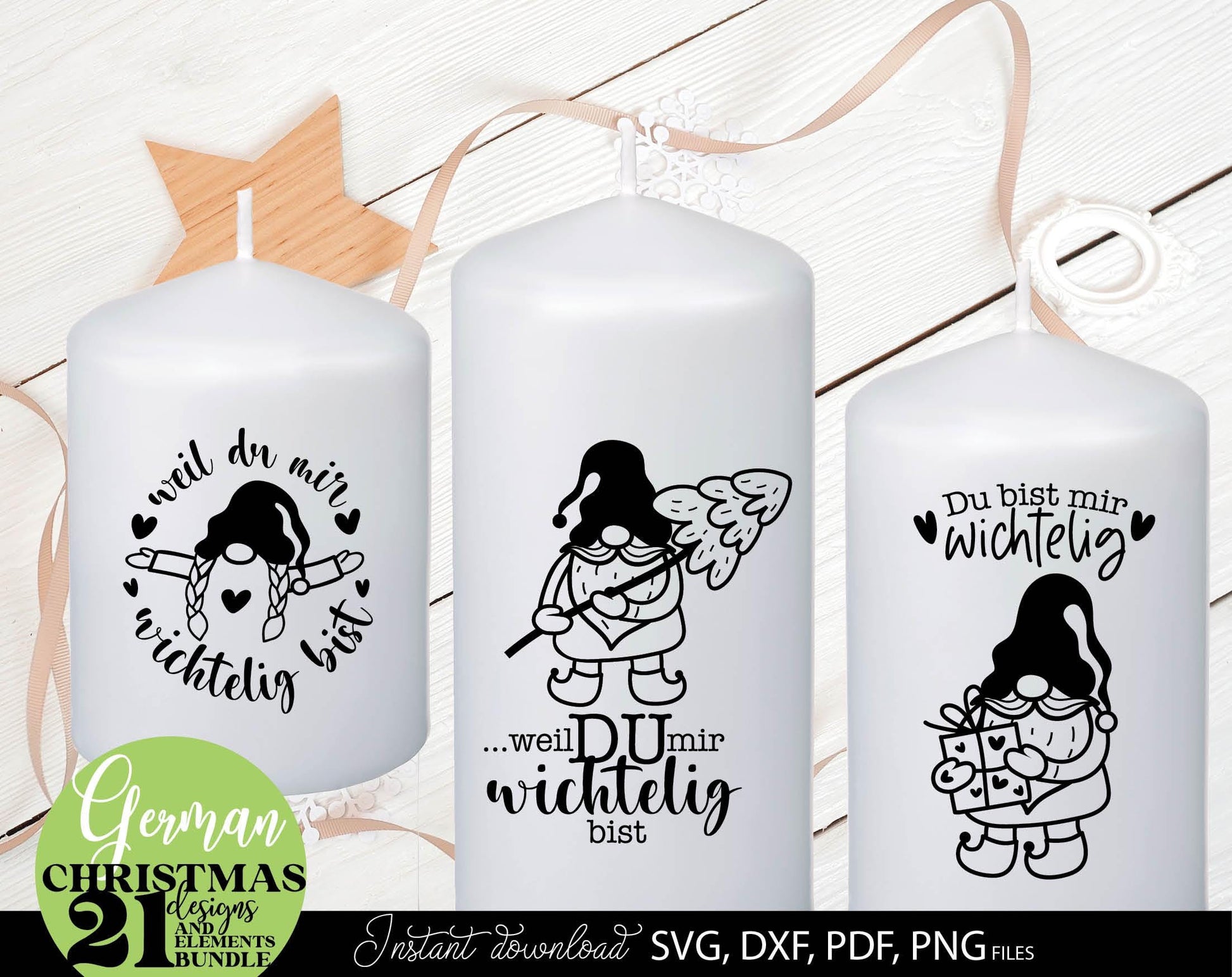 Plotterdatei Wichtel Weihnachten Herzensmensh Stickers Bundle. SVG DXF PDF PNG files included. Compatible with Cricut, Silhouette. Cut from vinyl, use for sublimation, laser cut or print stickers for candles. Buy now for a good price and enjoy!