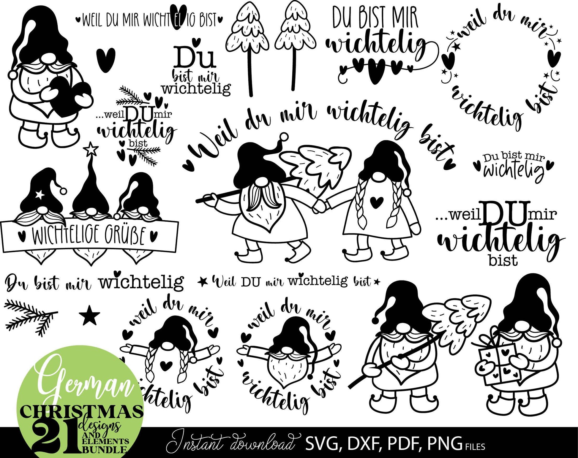 Plotterdatei Wichtel Weihnachten Herzensmensh Stickers Bundle. SVG DXF PDF PNG files included. Compatible with Cricut, Silhouette. Cut from vinyl, use for sublimation, laser cut or print stickers for candles. Buy now for a good price and enjoy!