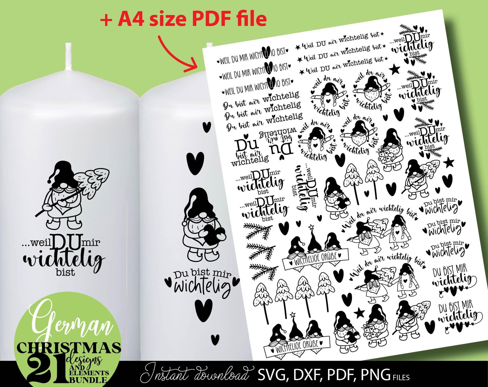 Plotterdatei Wichtel Weihnachten Herzensmensh Stickers Bundle. SVG DXF PDF PNG files included. Compatible with Cricut, Silhouette. Cut from vinyl, use for sublimation, laser cut or print stickers for candles. Buy now for a good price and enjoy!