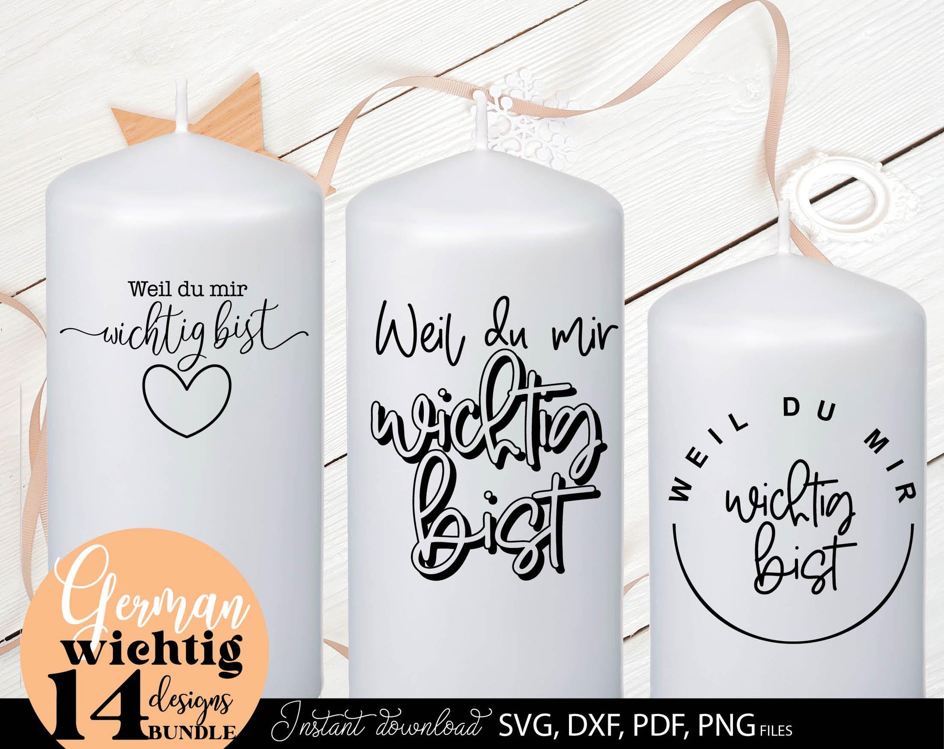 Weil Du Mir Wichtig Bist German quotes for Your gift projects. SVG DXF PDF PNG files included. Compatible with Cricut, Silhouette, printers etc. Use for kerzen stickers, sublimation, vinyl catting or laser cut projects. Buy now for a good price!