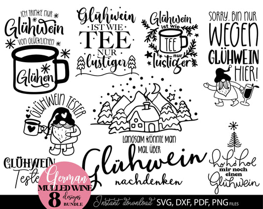 German Glühwein Plotter File SVG DXF PNG bundle for Glühwein mugs or other Christmas ornaments. Cut File Svg for Cricut, Silhouette. Cut from vinyl, use for sublimation or laser cut or grave projects. Buy now for a good price and enjoy!