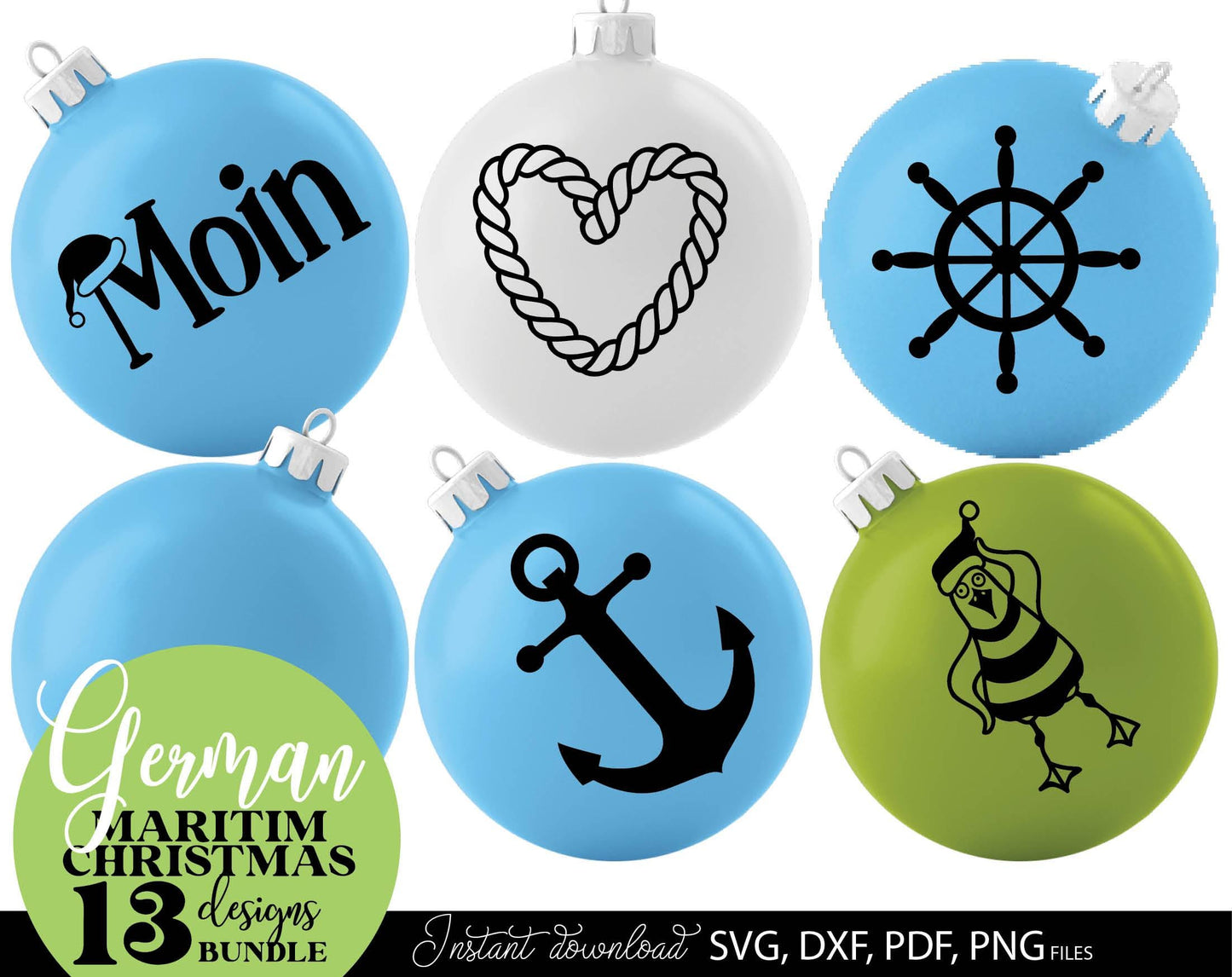 German Maritim Christmas 13 designs bundle. SVG DXF PDF PNG files included. Compatible with Cricut, Silhouette or other equipment. Cut from vinyl, use for sublimation or laser cut or grave projects. Buy now for a good price and enjoy!