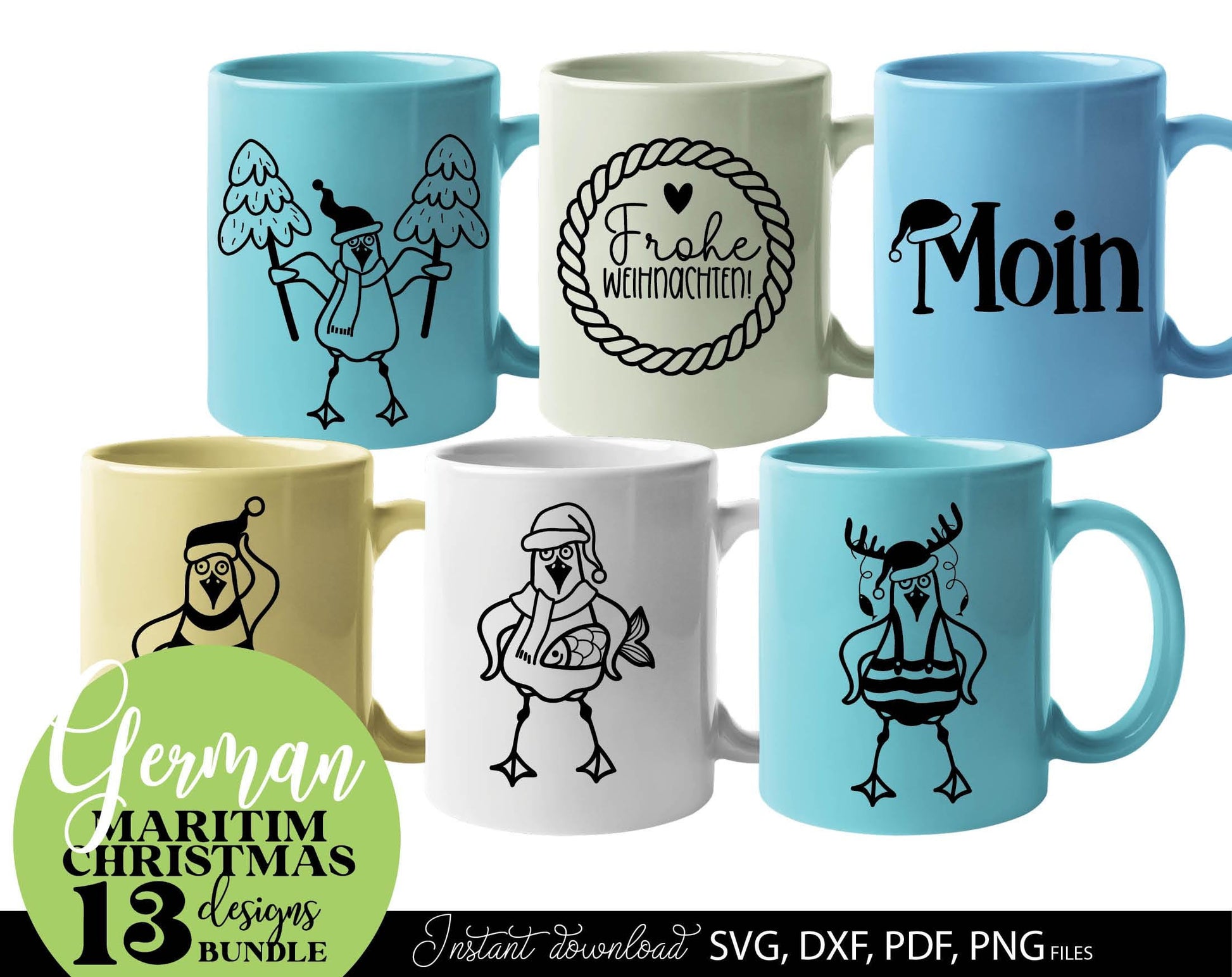 German Maritim Christmas 13 designs bundle. SVG DXF PDF PNG files included. Compatible with Cricut, Silhouette or other equipment. Cut from vinyl, use for sublimation or laser cut or grave projects. Buy now for a good price and enjoy!