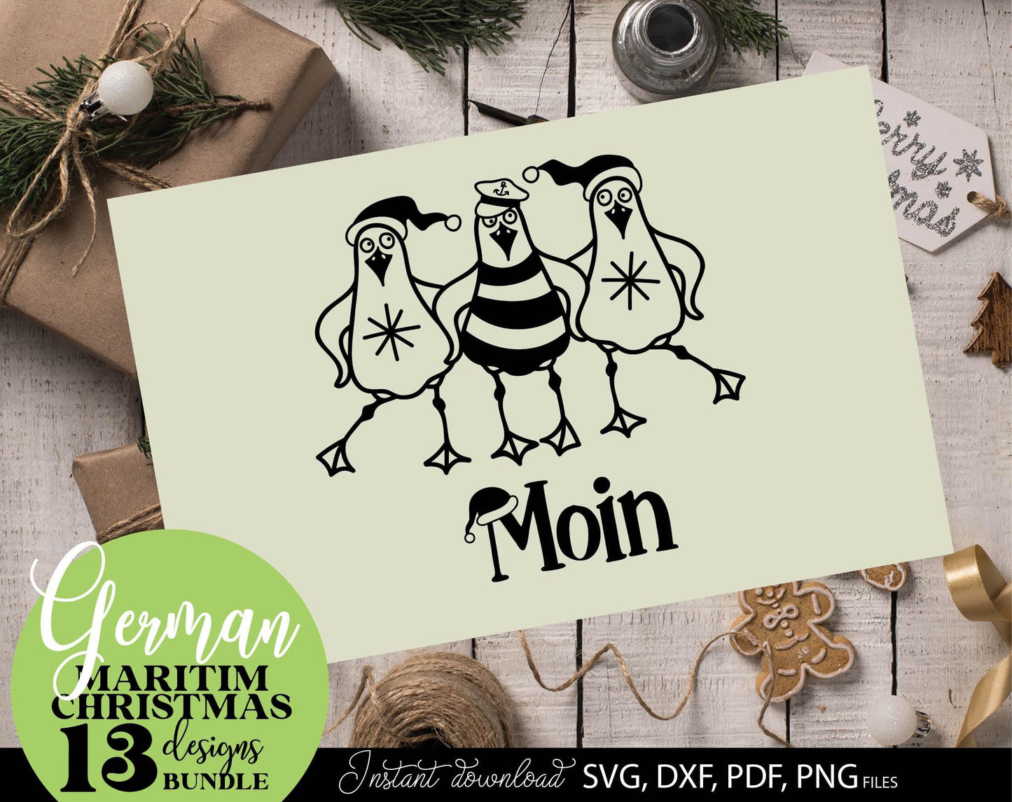 German Maritim Christmas 13 designs bundle. SVG DXF PDF PNG files included. Compatible with Cricut, Silhouette or other equipment. Cut from vinyl, use for sublimation or laser cut or grave projects. Buy now for a good price and enjoy!