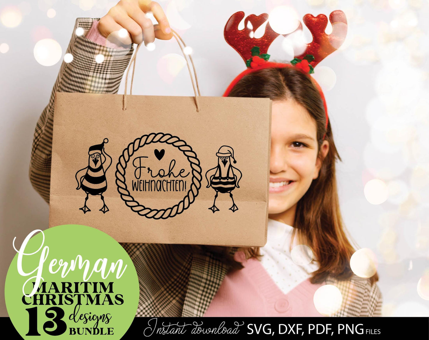 German Maritim Christmas 13 designs bundle. SVG DXF PDF PNG files included. Compatible with Cricut, Silhouette or other equipment. Cut from vinyl, use for sublimation or laser cut or grave projects. Buy now for a good price and enjoy!