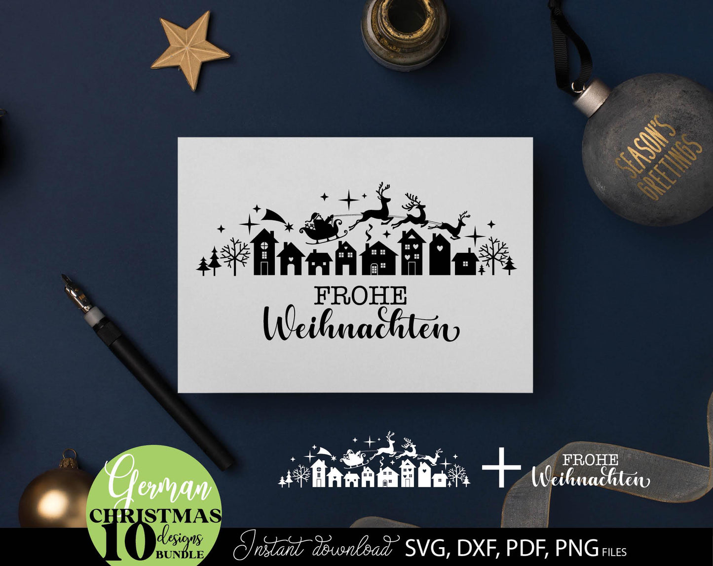 Weihnachten Häuser svg Plotterdatei Bundle for Your Christmas deko. SVG DXF PDF PNG files included. Compatible with Cricut, Silhouette, printers etc. Cut from vinyl, use for sublimation, laser cut or kerzen stickers making projects.
