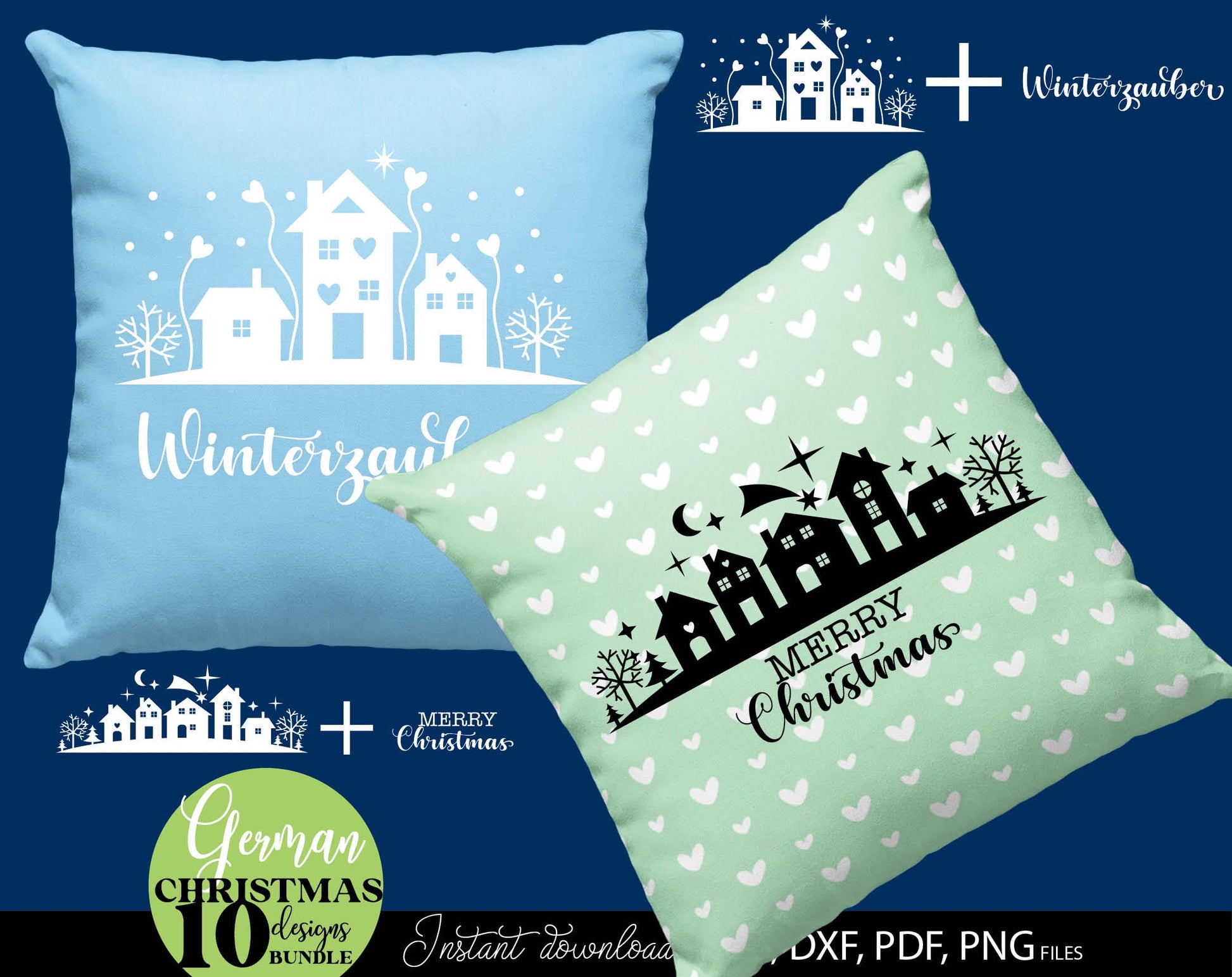 Weihnachten Häuser svg Plotterdatei Bundle for Your Christmas deko. SVG DXF PDF PNG files included. Compatible with Cricut, Silhouette, printers etc. Cut from vinyl, use for sublimation, laser cut or kerzen stickers making projects.