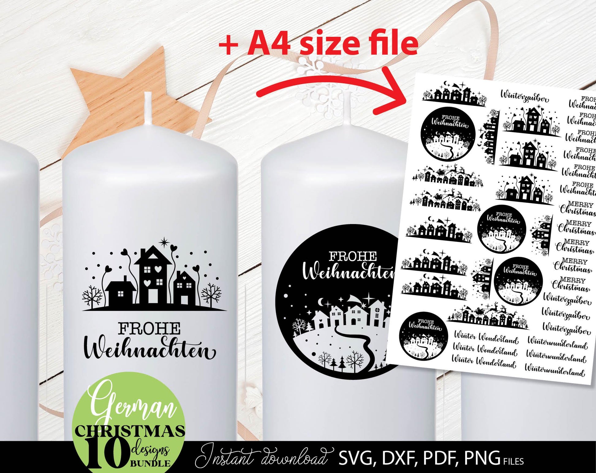 Weihnachten Häuser svg Plotterdatei Bundle for Your Christmas deko. SVG DXF PDF PNG files included. Compatible with Cricut, Silhouette, printers etc. Cut from vinyl, use for sublimation, laser cut or kerzen stickers making projects.