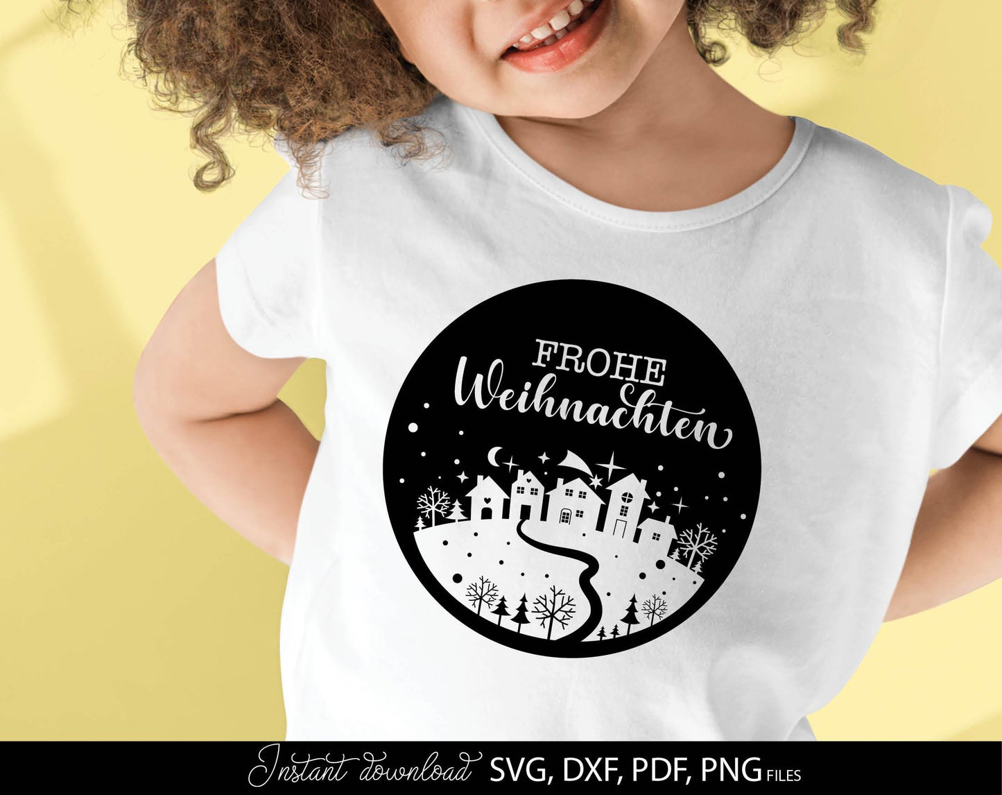 Weihnachten Häuser svg Plotterdatei for Your Frohe Weihnachten deko. SVG DXF PDF PNG files included. Compatible with Cricut, Silhouette, printers etc. Cut from vinyl, use for sublimation, laser cut or kerzen stickers making projects.