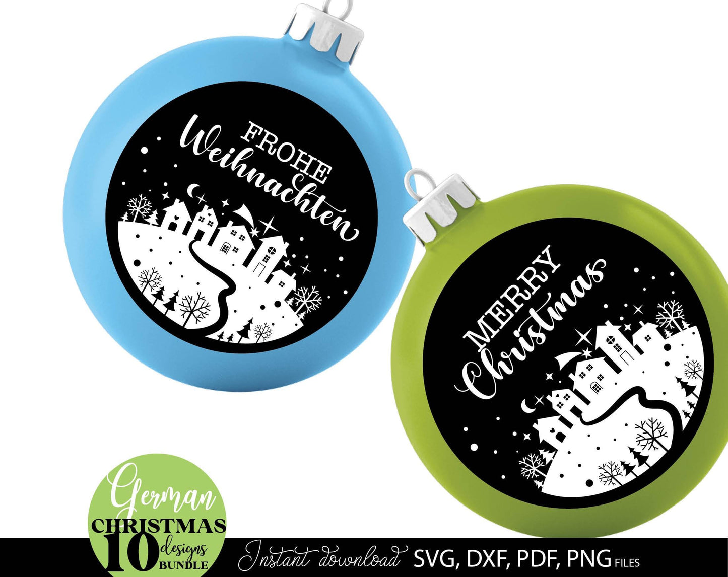 Weihnachten Häuser svg Plotterdatei for Your Frohe Weihnachten deko. SVG DXF PDF PNG files included. Compatible with Cricut, Silhouette, printers etc. Cut from vinyl, use for sublimation, laser cut or kerzen stickers making projects.