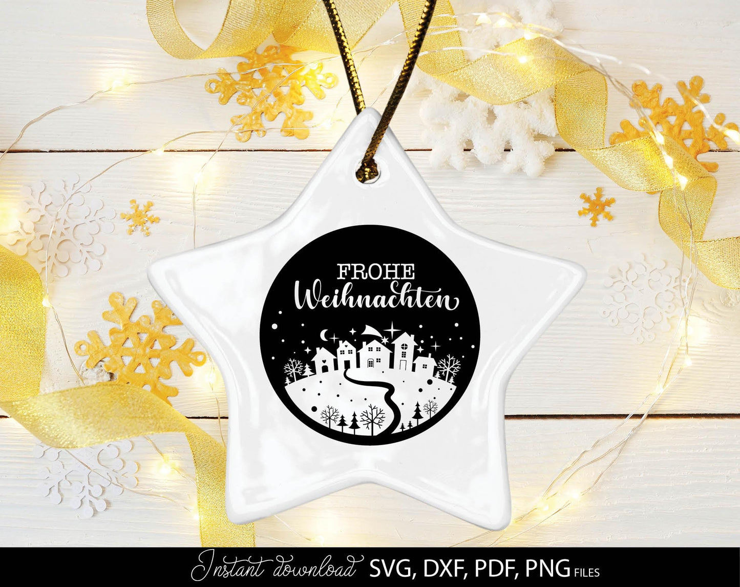 Weihnachten Häuser svg Plotterdatei for Your Frohe Weihnachten deko. SVG DXF PDF PNG files included. Compatible with Cricut, Silhouette, printers etc. Cut from vinyl, use for sublimation, laser cut or kerzen stickers making projects.