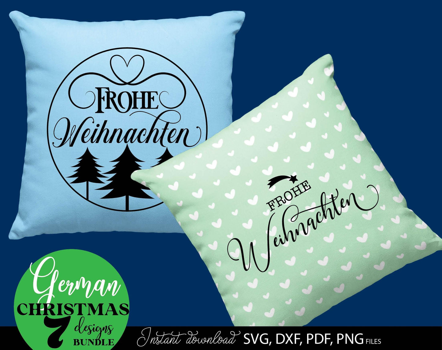 Frohe Weinachten ornaments bundle for Your Christmas decoration. SVG DXF PDF PNG files included. Cut form vinyl, use for sublimation, laser cut or Christmas candles stickers. Buy now for a good price and enjoy. Compatible with Cricut, Silhouette.