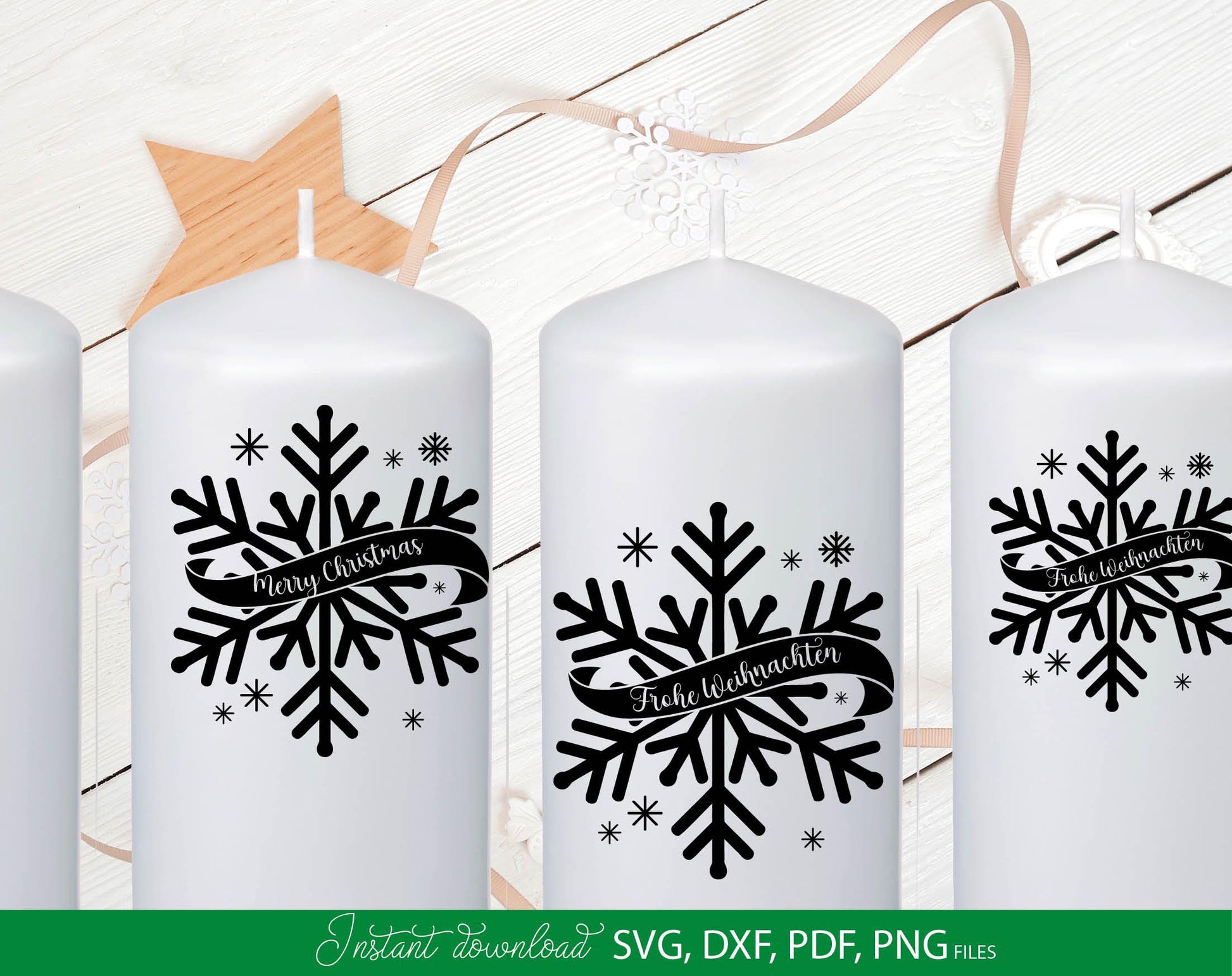 German Frohe Weihnachten Schneeflocke Plotterdatei. Svg Png Dxf Pdf files included. Compatible with Cricut, Silhouette or other equipment. Cut from vinyl, use for sublimation. laser cut or candle stickers projects. Buy now for a good price and enjoy!