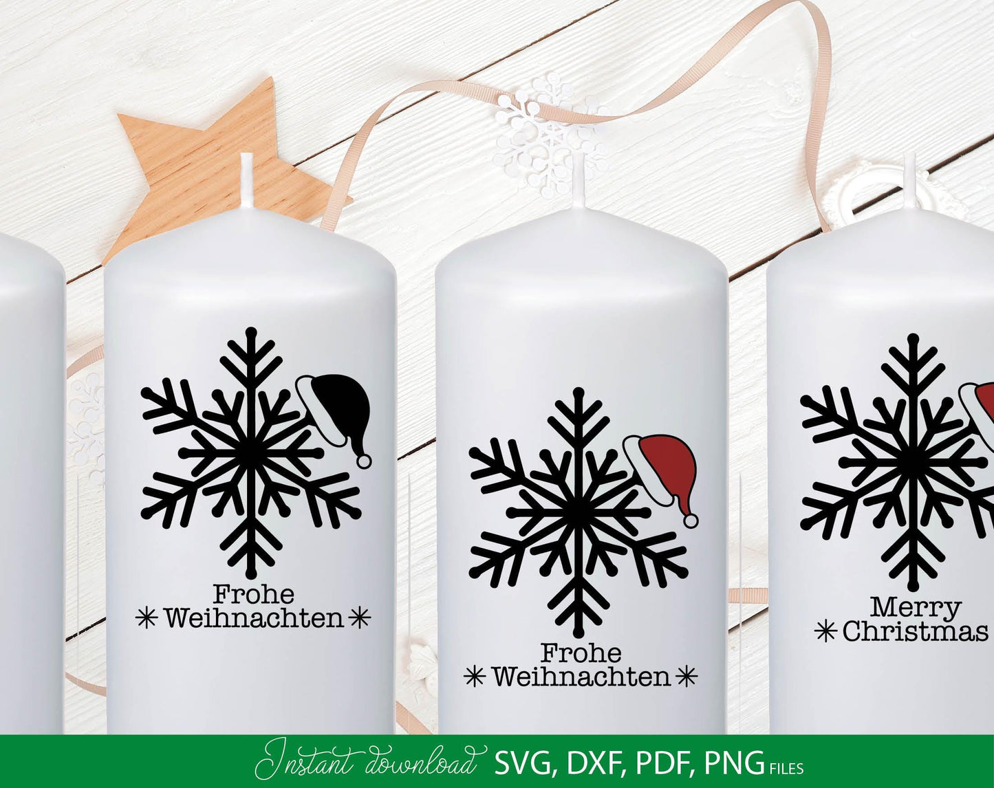 German Frohe Weihnachten Schneeflocke Plotterdatei. Svg Png Dxf Pdf files included. Compatible with Cricut, Silhouette or other equipment. Cut from vinyl, use for sublimation. laser cut or candle stickers projects. Buy now for a good price and enjoy!