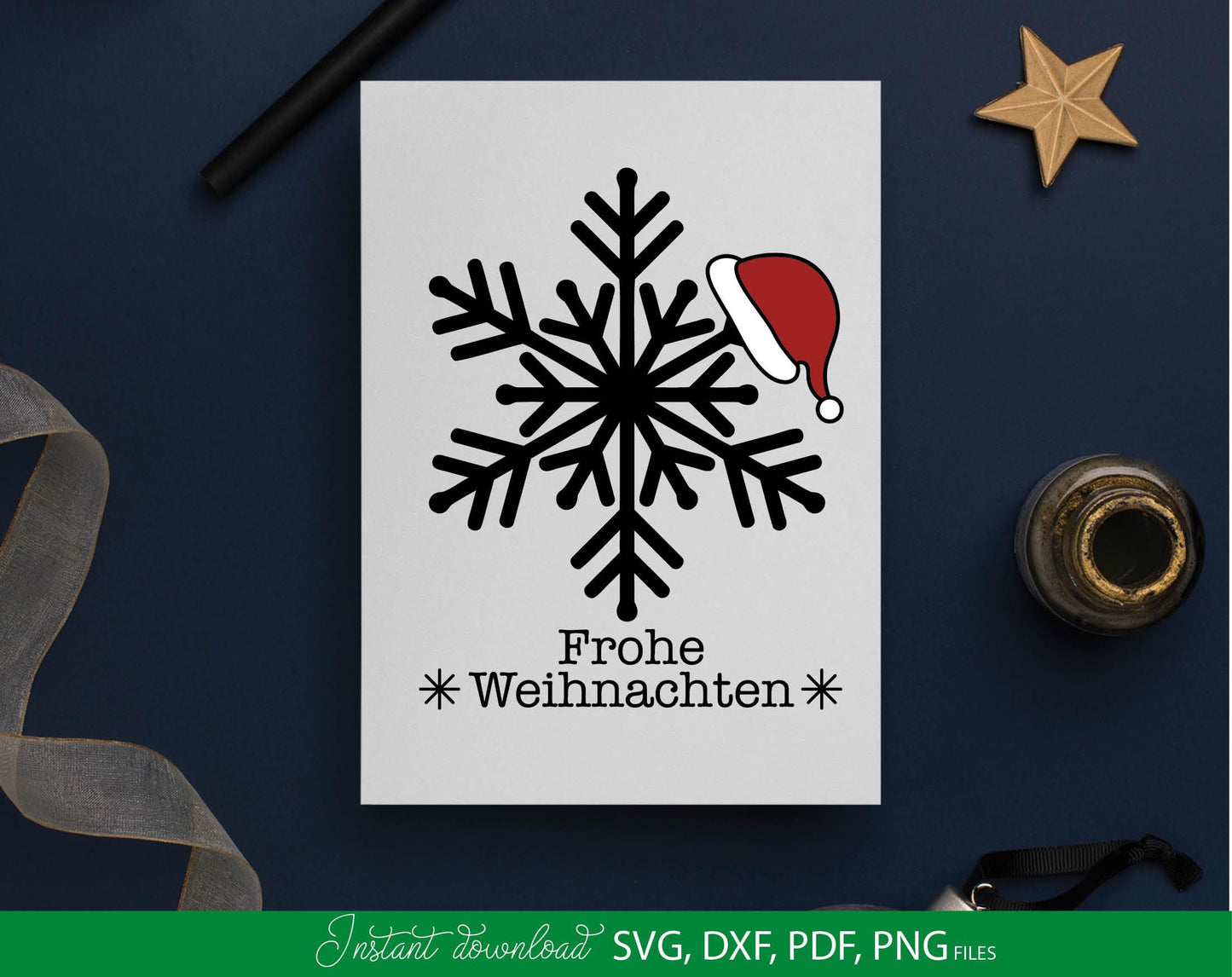 German Frohe Weihnachten Schneeflocke Plotterdatei. Svg Png Dxf Pdf files included. Compatible with Cricut, Silhouette or other equipment. Cut from vinyl, use for sublimation. laser cut or candle stickers projects. Buy now for a good price and enjoy!