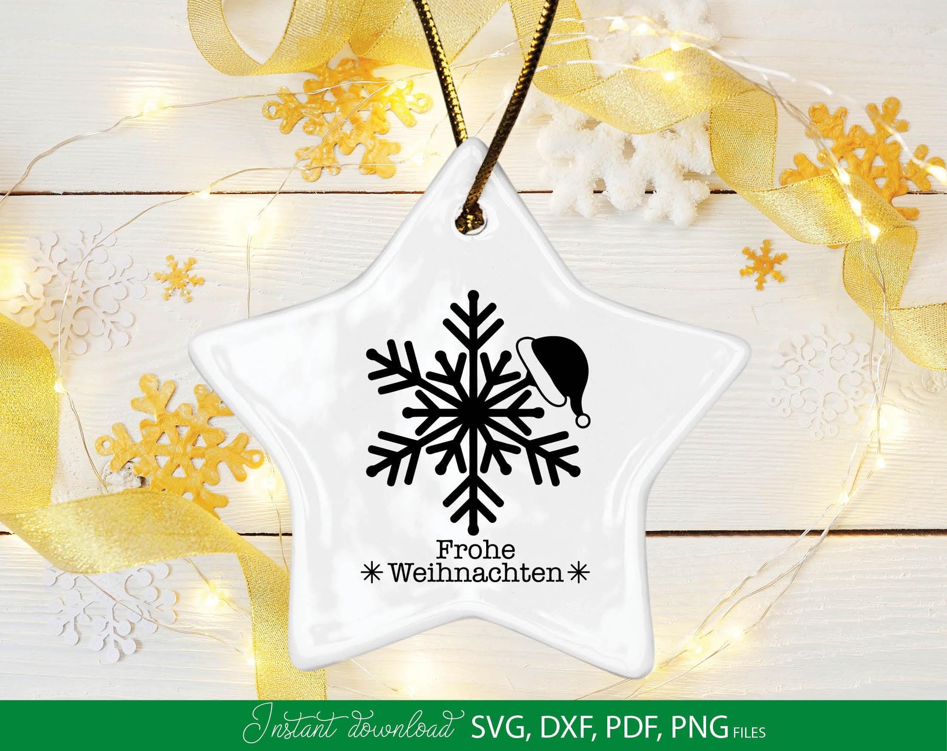 German Frohe Weihnachten Schneeflocke Plotterdatei. Svg Png Dxf Pdf files included. Compatible with Cricut, Silhouette or other equipment. Cut from vinyl, use for sublimation. laser cut or candle stickers projects. Buy now for a good price and enjoy!