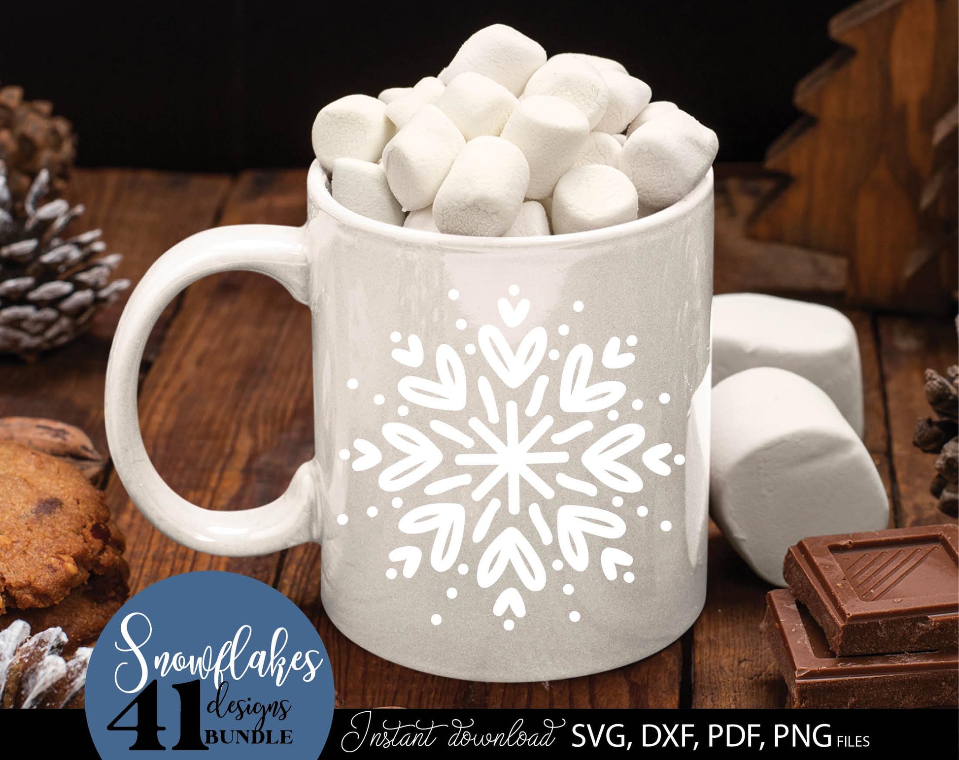 Schneeflocke Plotterdatei Bundle for Your Weihnachtsdeko projects. SVG DXF PDF PNG files included. Compatible with Cricut, Silhouette. Cut form vinyl, use for sublimation, printing as candles tattoo or laser cut projects. Buy now for a good price!