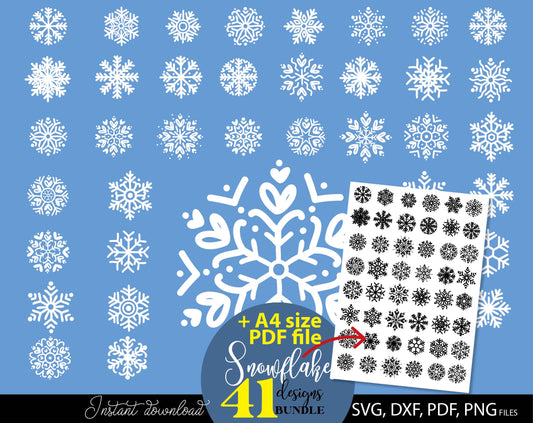 Schneeflocke Plotterdatei Bundle for Your Weihnachtsdeko projects. SVG DXF PDF PNG files included. Compatible with Cricut, Silhouette. Cut form vinyl, use for sublimation, printing as candles tattoo or laser cut projects. Buy now for a good price!