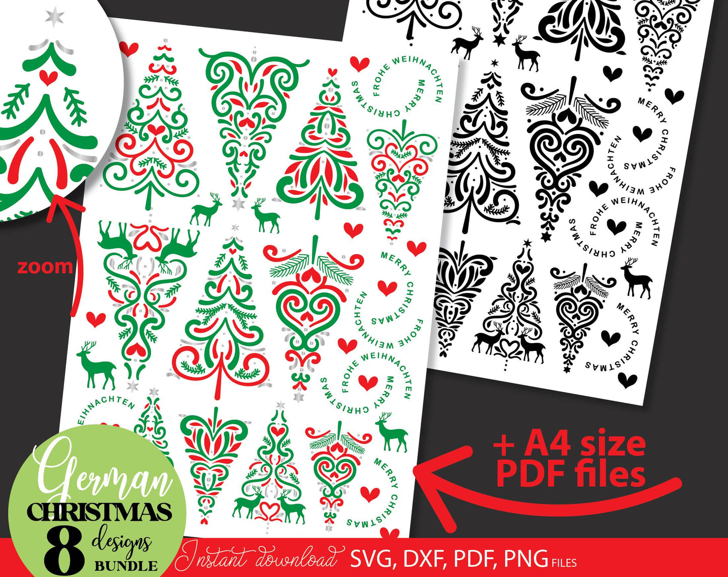 Weihnachtsbaum Weihnachten PDF Vorlage kerzen tattoo. SVG DXF PDF PNG files included. Compatible with Cricut, Silhouette. Cut from vinyl, use for sublimation, laser cut, kerzen tattoo or other projects. Buy now for a good price and enjoy!