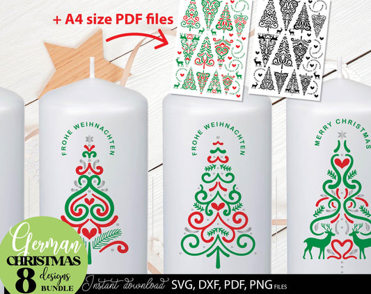 Weihnachtsbaum Weihnachten PDF Vorlage kerzen tattoo. SVG DXF PDF PNG files included. Compatible with Cricut, Silhouette. Cut from vinyl, use for sublimation, laser cut, kerzen tattoo or other projects. Buy now for a good price and enjoy!