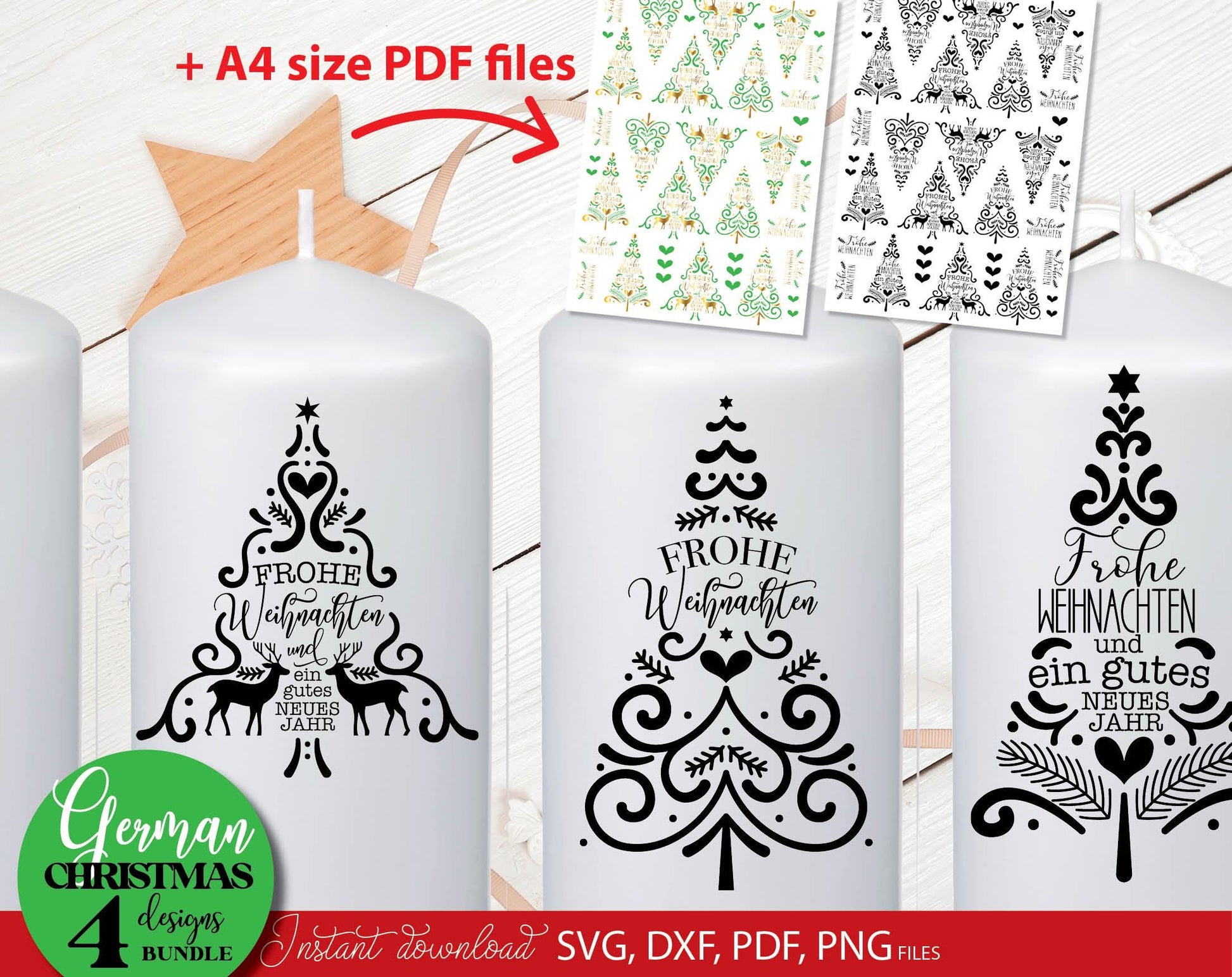 Weihnachtsbaum Weihnachten PDF Vorlage kerzen tattoo. SVG DXF PDF PNG files included. Compatible with Cricut, Silhouette. Cut from vinyl, use for sublimation, laser cut, kerzen tattoo or other projects. Buy now for a good price and enjoy!