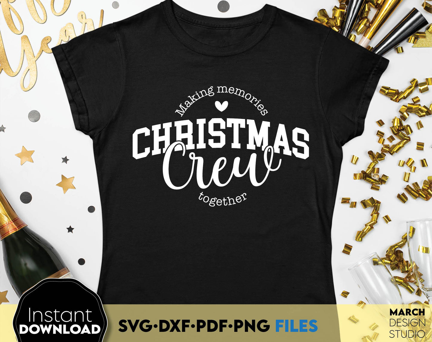 Christmas Crew Shirt Making Memories together Christmas hoodie design. SVG DXF PDF PNG files included. Compatible with Cricut Silhouette. Cut from vinyl, use for sublimation, sublimation, DTF printing or other projects. Buy now for a good price!