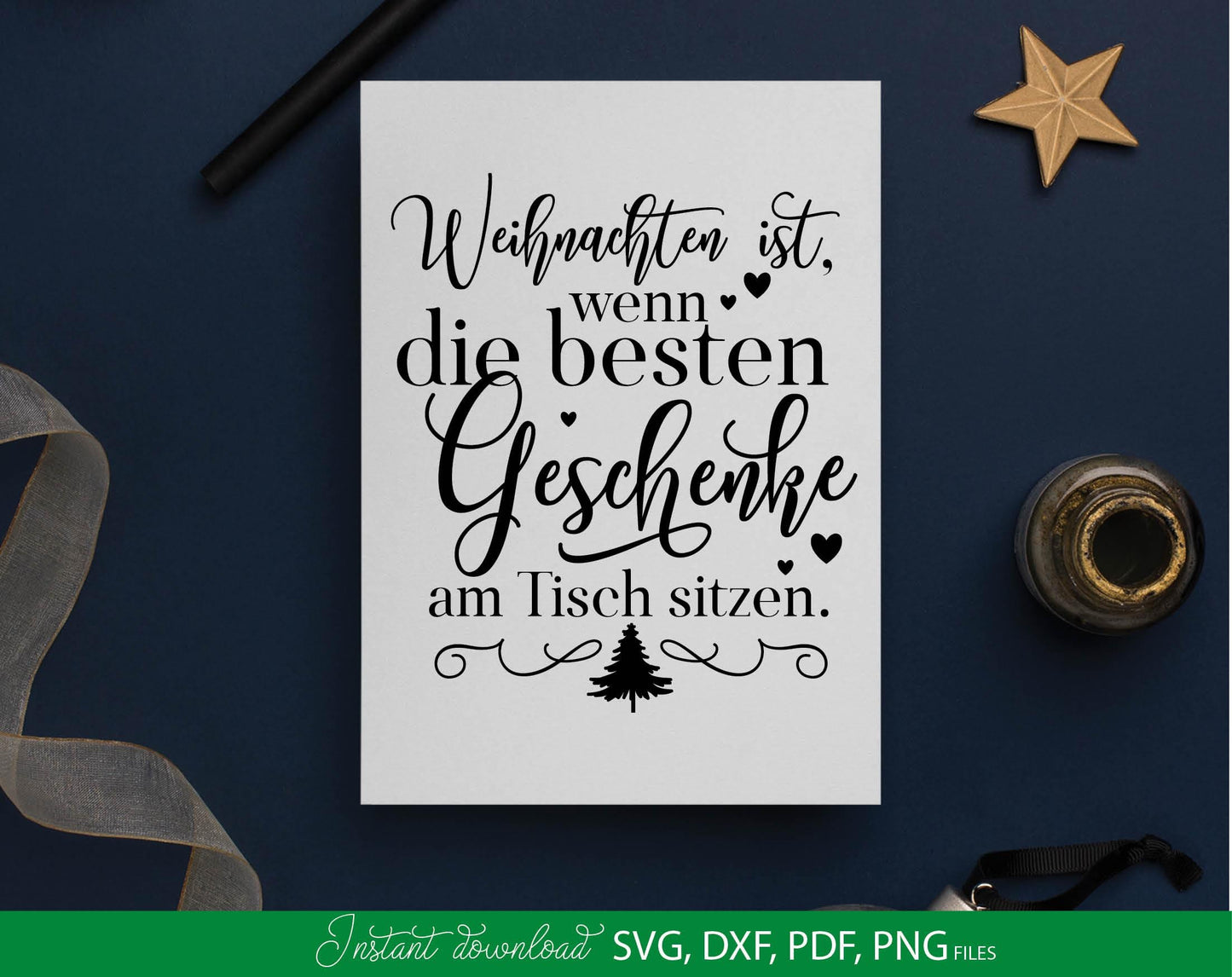 Weihnachten ist wenn die besten Geschanke am Tishe sitzen. Quote for Your Christmas platte design. SVG DXF PDF PNG files included. Cut from vinyl, use for sublimation, laser cut or grave projects. Make sicker as well. Buy now for a good price, enjoy!