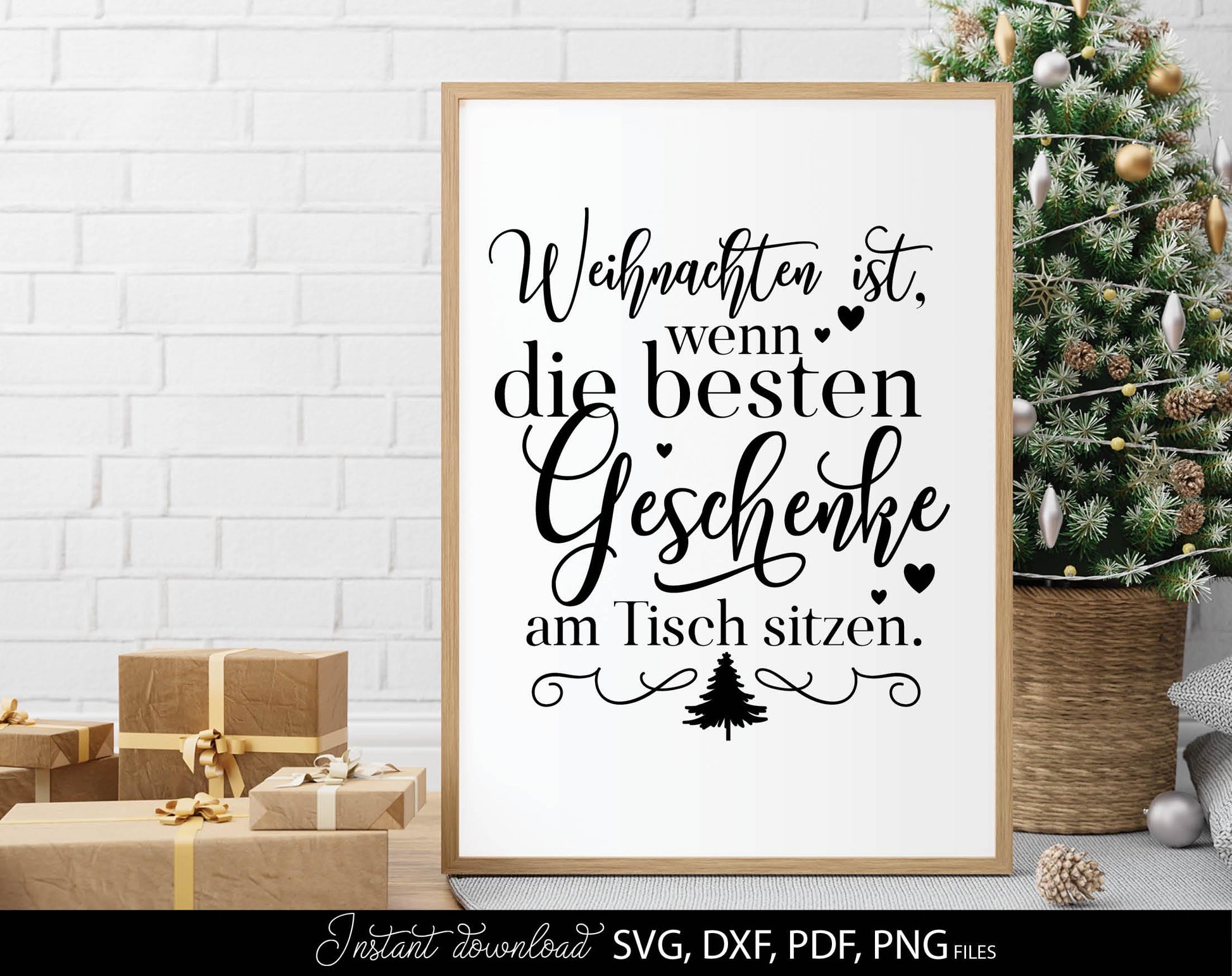 Weihnachten ist wenn die besten Geschanke am Tishe sitzen. Quote for Your Christmas platte design. SVG DXF PDF PNG files included. Cut from vinyl, use for sublimation, laser cut or grave projects. Make sicker as well. Buy now for a good price, enjoy!