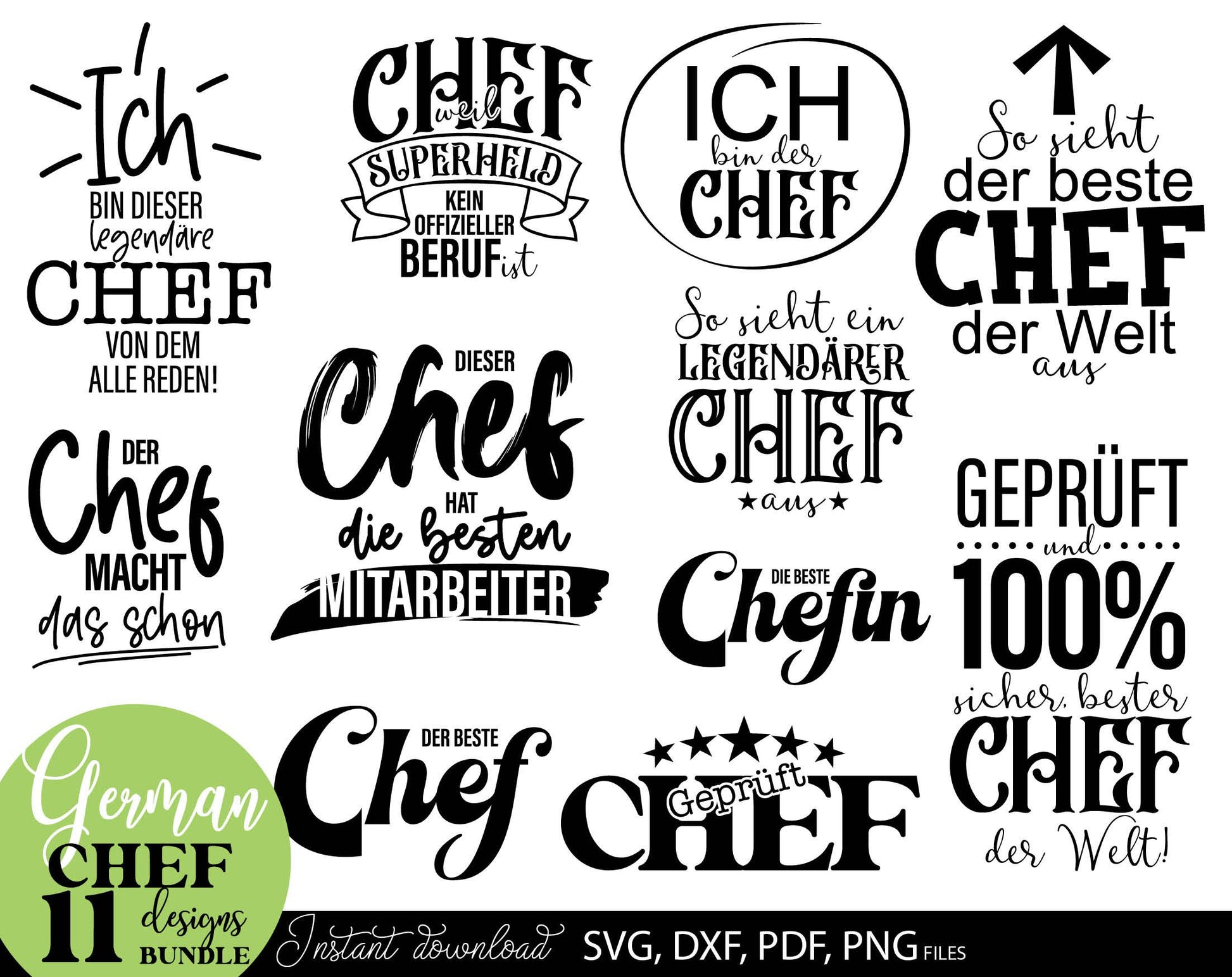 Ein Geschenk für den Chef plotterdatei laserdatei designs bundle. SVG DXF PDF PNG files included. Compatible with Cricut, Silhouette or other equipment. Cut from vinyl, use for sublimation, laser or grave projects. Buy now for a good price and enjoy!