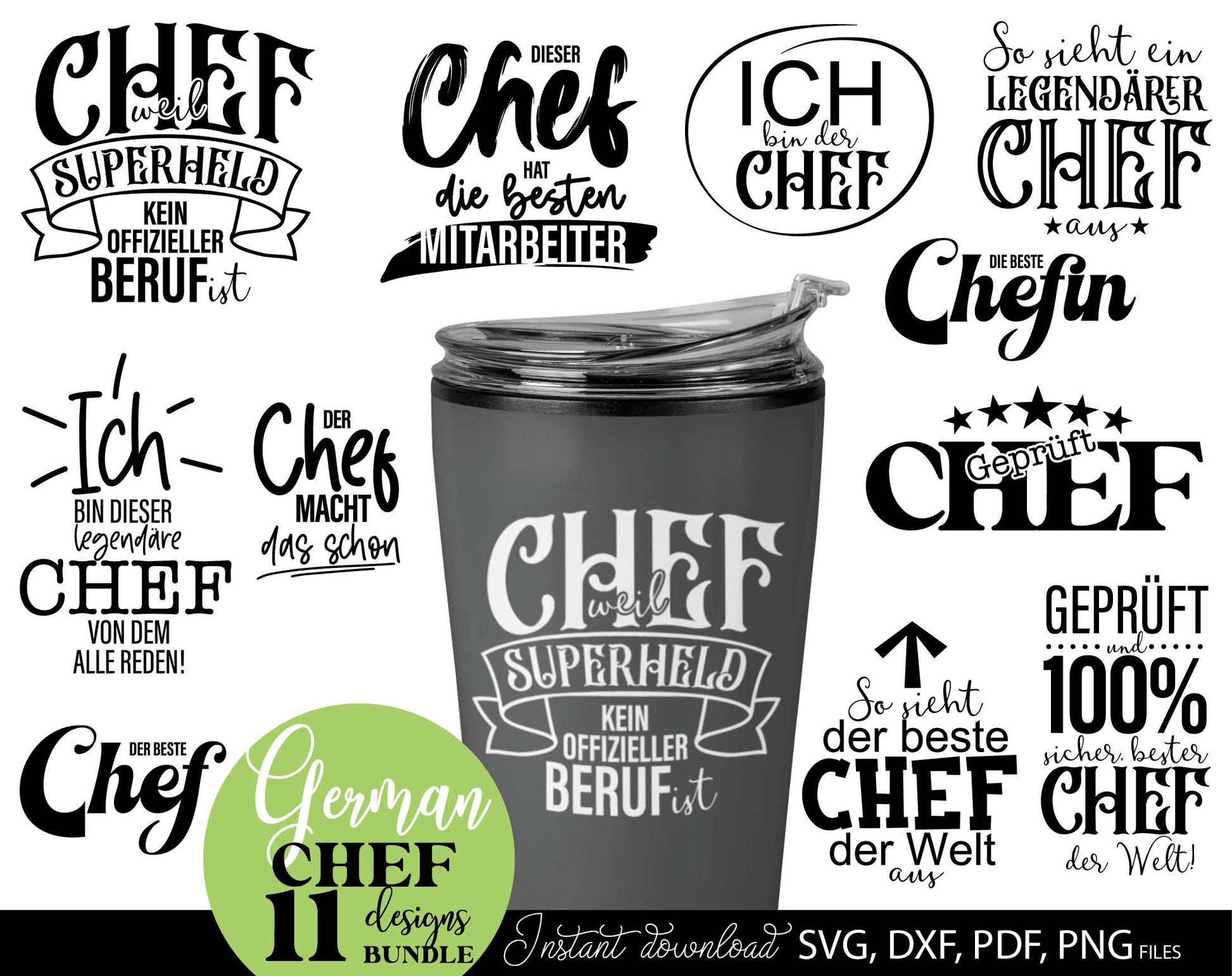 Ein Geschenk für den Chef plotterdatei laserdatei designs bundle. SVG DXF PDF PNG files included. Compatible with Cricut, Silhouette or other equipment. Cut from vinyl, use for sublimation, laser or grave projects. Buy now for a good price and enjoy!