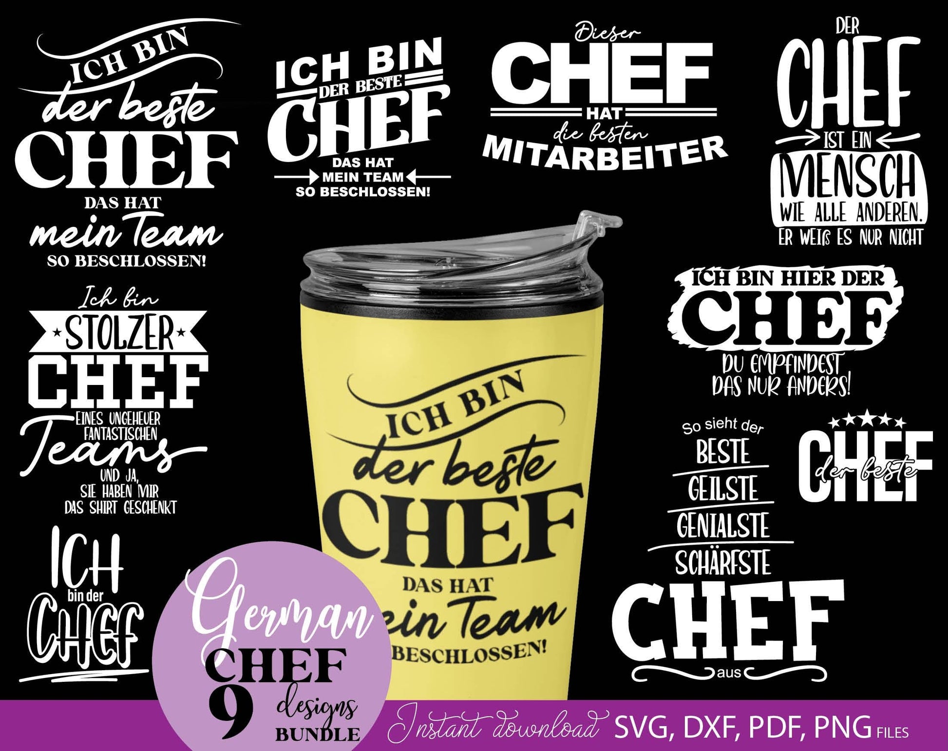 Ein Geschenk für den Chef plotterdatei laserdatei designs bundle. SVG DXF PDF PNG files included. Compatible with Cricut, Silhouette or other equipment. Cut from vinyl, use for sublimation, laser or grave projects. Buy now for a good price and enjoy!