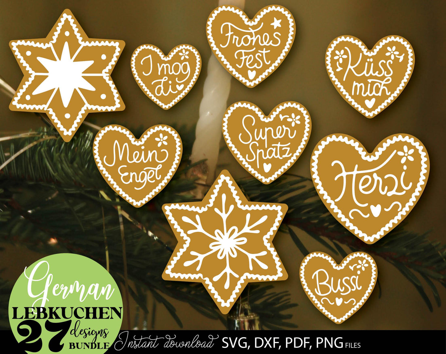 Lebkuchenherz Quotes plotter file bundle. SVG PNG DXF PDF files included. Christmas Ornament in various fail formats allow you to use this files for any Your Christmas project. Compatible with Cricut, Silhouette or Glowforge.