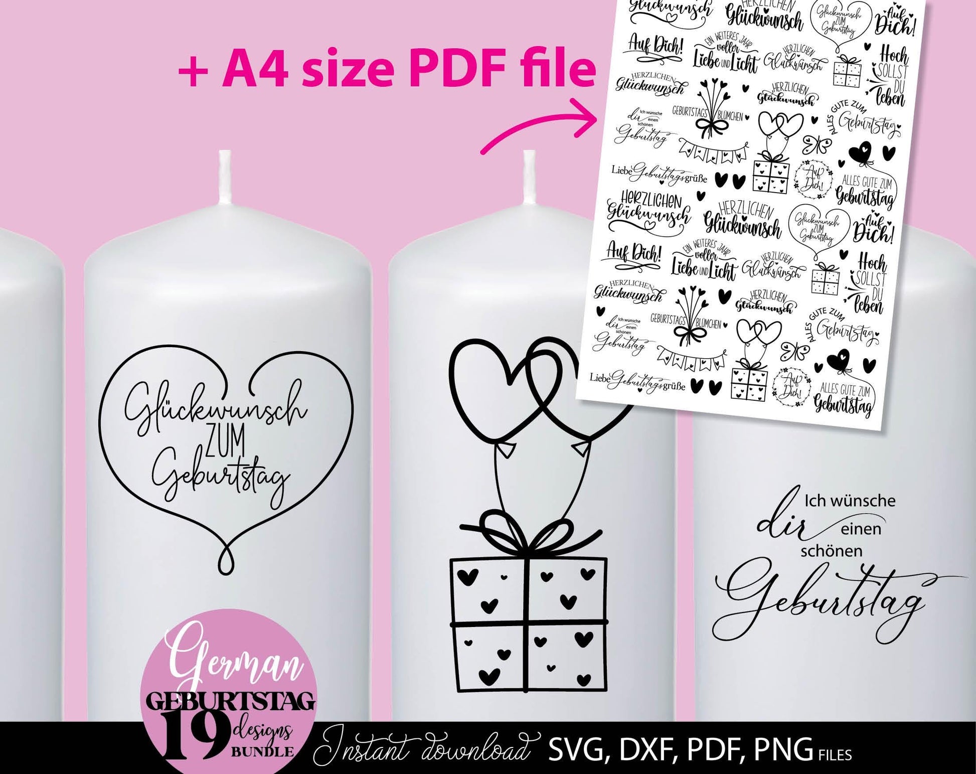 Plotterdatei Geburtstag Geburtstagssprüche bundle. Svg Png Dxf Pdf files included. Compatible with Cricut, Silhouette or other equipment. Cut from vinyl, use for sublimation or laser cut, printing, DTF printing or other projects. Buy now and enjoy!