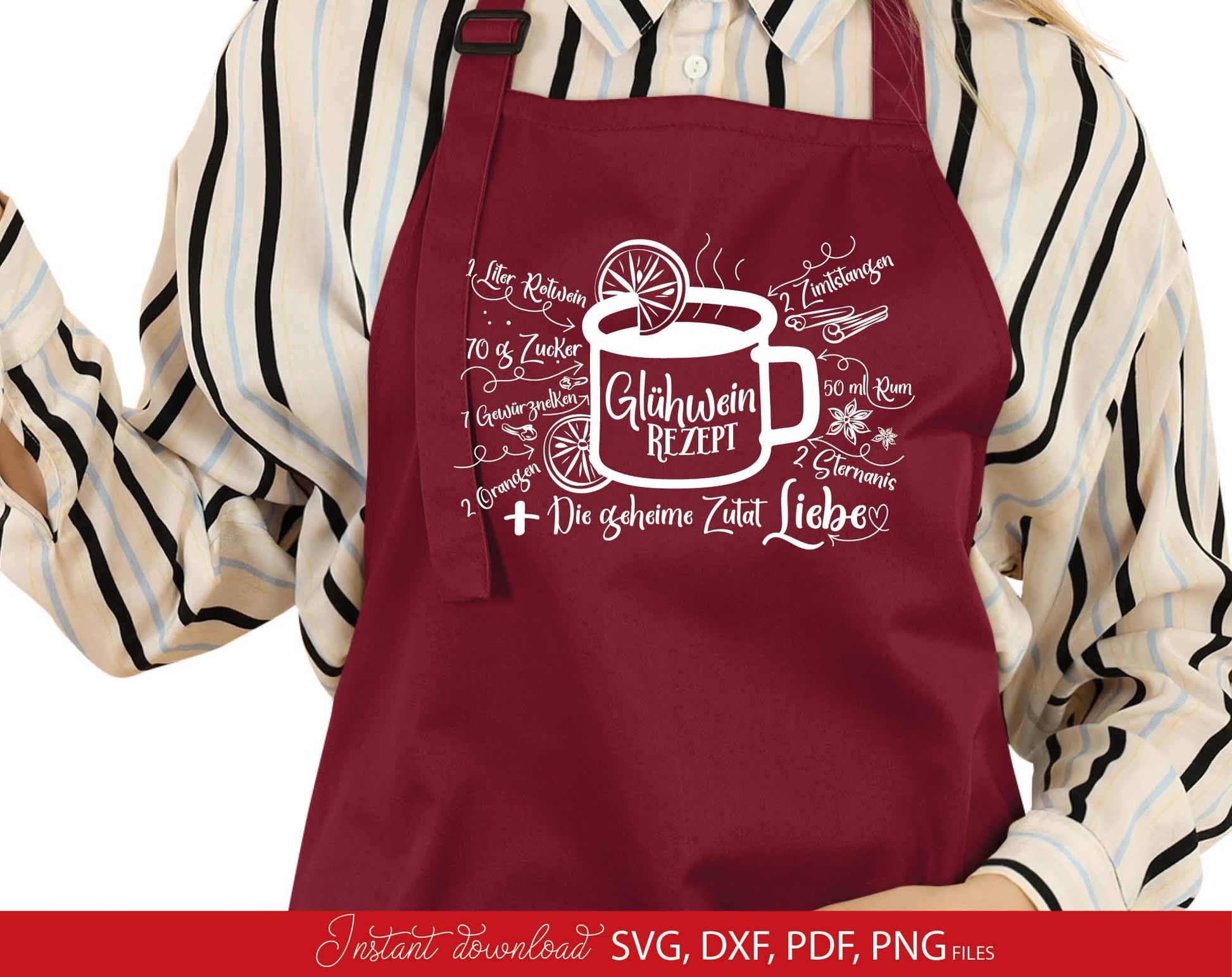 Funny Glühwein Rezept on to Weihnachten mug German Plotter file. SVG DXF PDF PNG files included. Compatible with Cricut, Silhouette Studio or other. Cut from vinyl, use for sublimation, laser cut or grave projects. Buy now fora a good price and enjoy