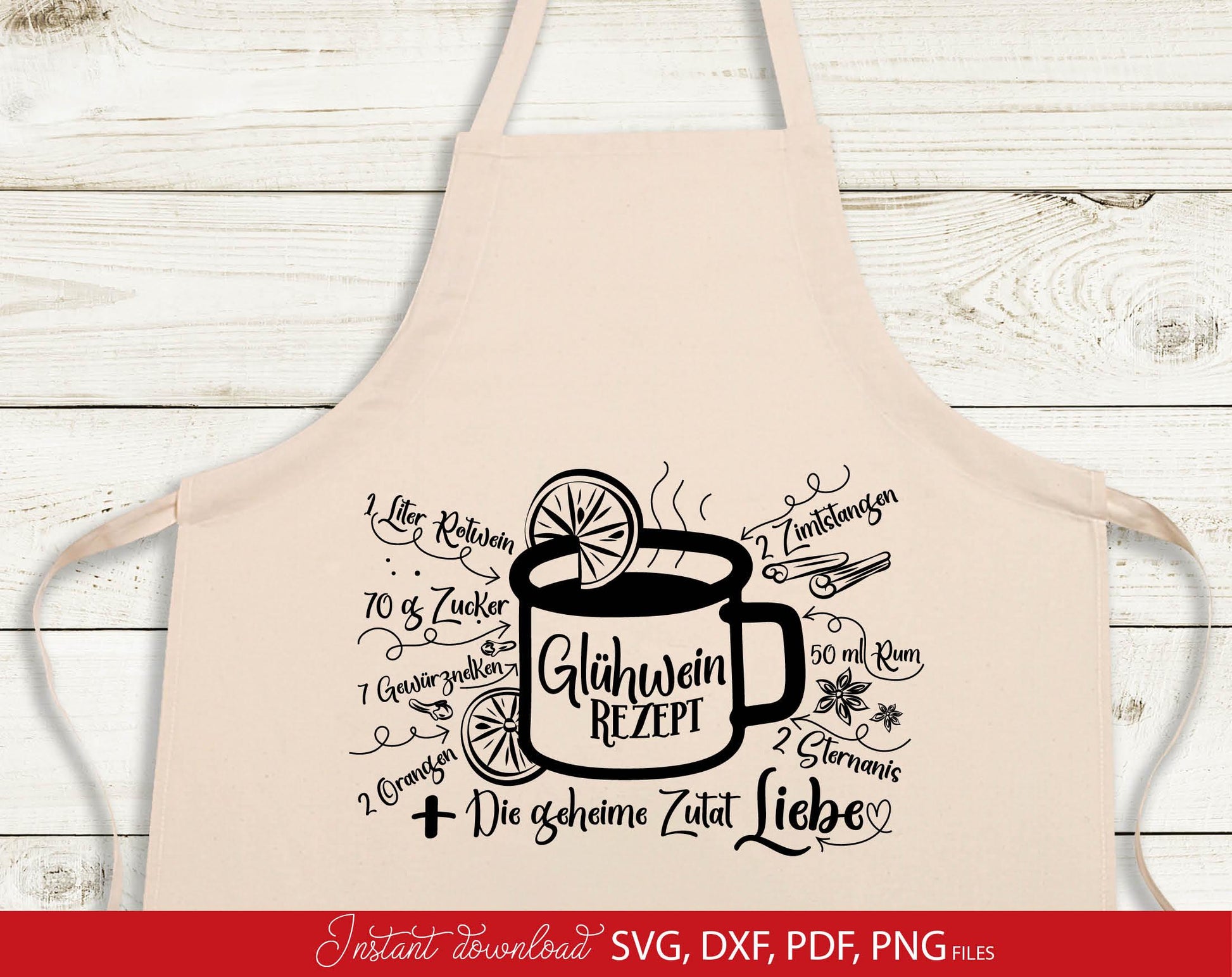 Funny Glühwein Rezept on to Weihnachten mug German Plotter file. SVG DXF PDF PNG files included. Compatible with Cricut, Silhouette Studio or other. Cut from vinyl, use for sublimation, laser cut or grave projects. Buy now fora a good price and enjoy