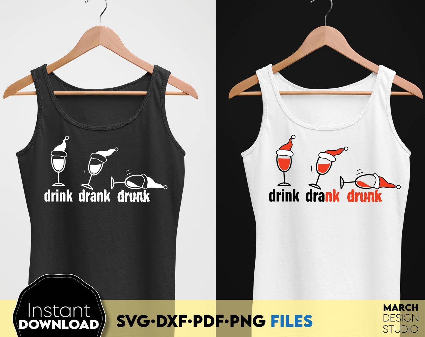 Drink Drank Drunk Christmas Drinking Wine Shirt Design. Png Svg Pdf Dxf files included. Compatible with Cricut, Silhouette or other equipment. Cut from vinyl, use for sublimation, laser cut, grave, DTF print or other projects. Buy now and enjoy!