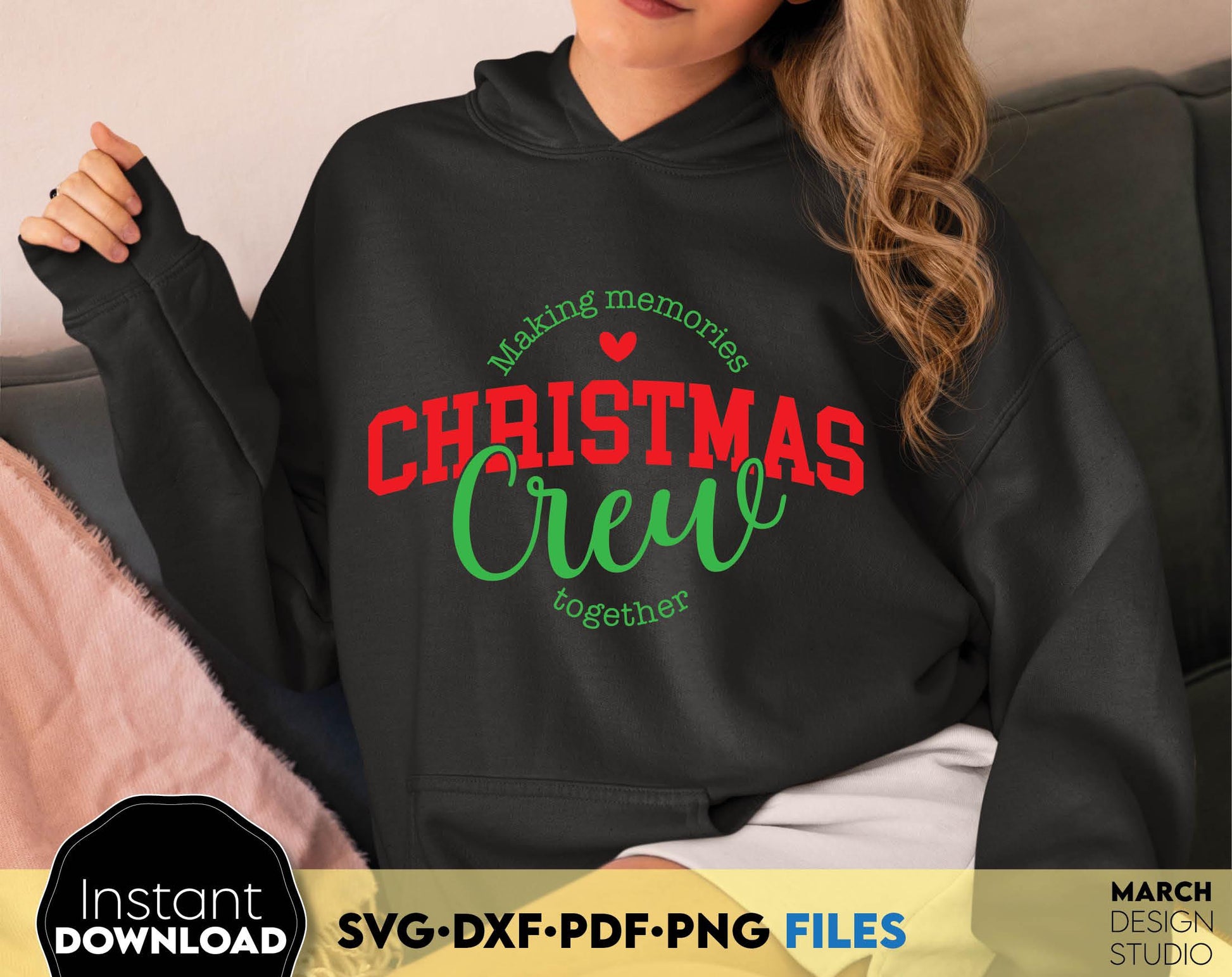 Christmas Crew Shirt Making Memories together Christmas hoodie design. SVG DXF PDF PNG files included. Compatible with Cricut Silhouette. Cut from vinyl, use for sublimation, sublimation, DTF printing or other projects. Buy now for a good price!