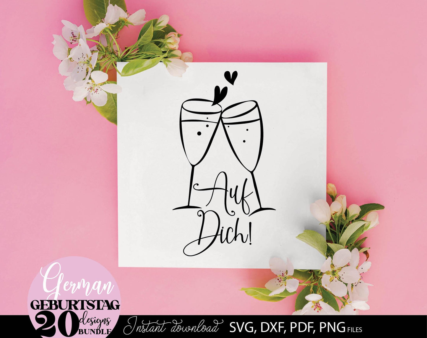 Deutsche Sprüche Geburtstag plotterdatei bundle. Svg Png Dxf Pdf files included. Compatible with Cricut, Silhouette or other equipment. Cut from vinyl, use for sublimation, laser cut or grave, sublimation or DTF printing projects. Buy now and enjoy!