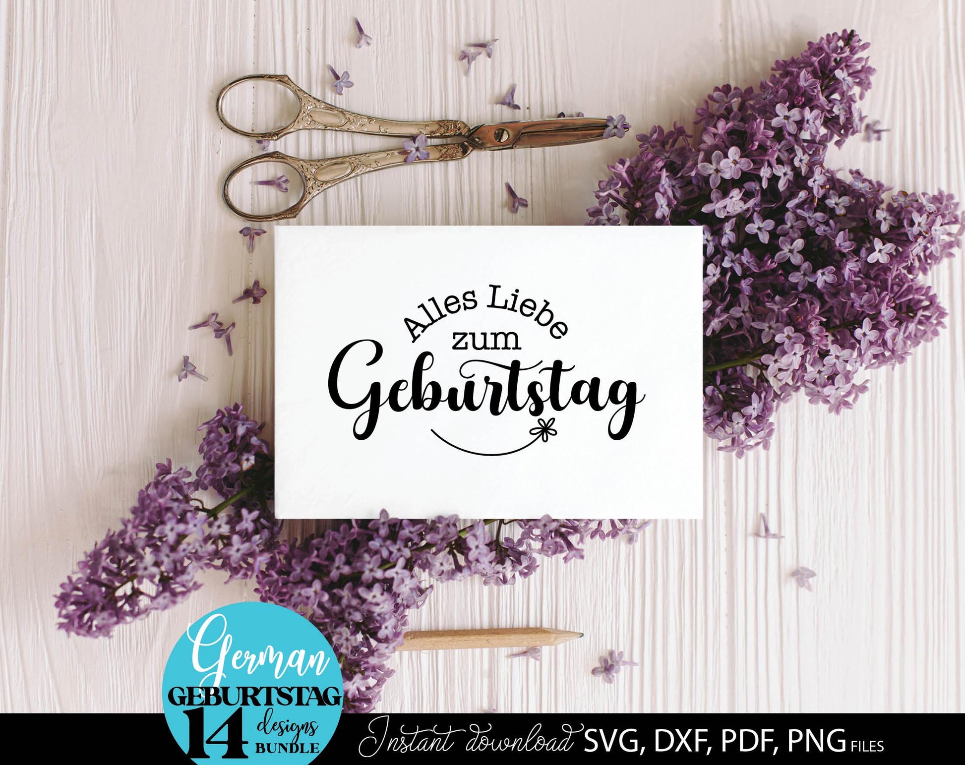 Deutsche Sprüche Geburtstag plotterdatei bundle. Svg Png Dxf Pdf files included. Compatible with Cricut, Silhouette or other equipment. Cut from vinyl, use for sublimation, laser cut or grave, sublimation or DTF printing projects. Buy now and enjoy!