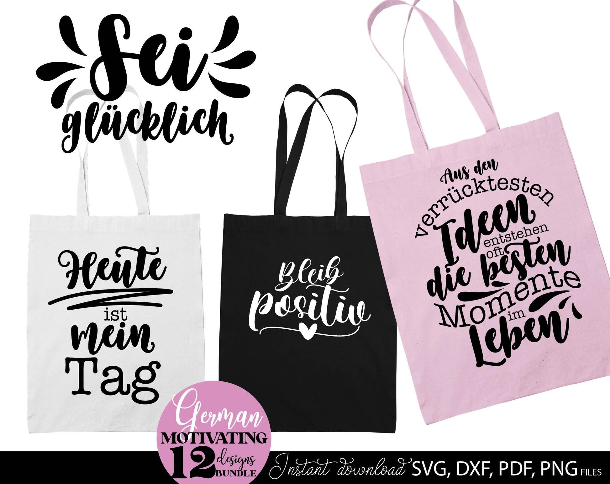 German Motivational Quotes Plotter File SVG, PNG DXF JPG and PDF files included. Compatible with Cricut, Silhouette, Glowforge or other machines. Use for sublimation or laser cut projects as well. Buy now and enjoy! Discount prices available.